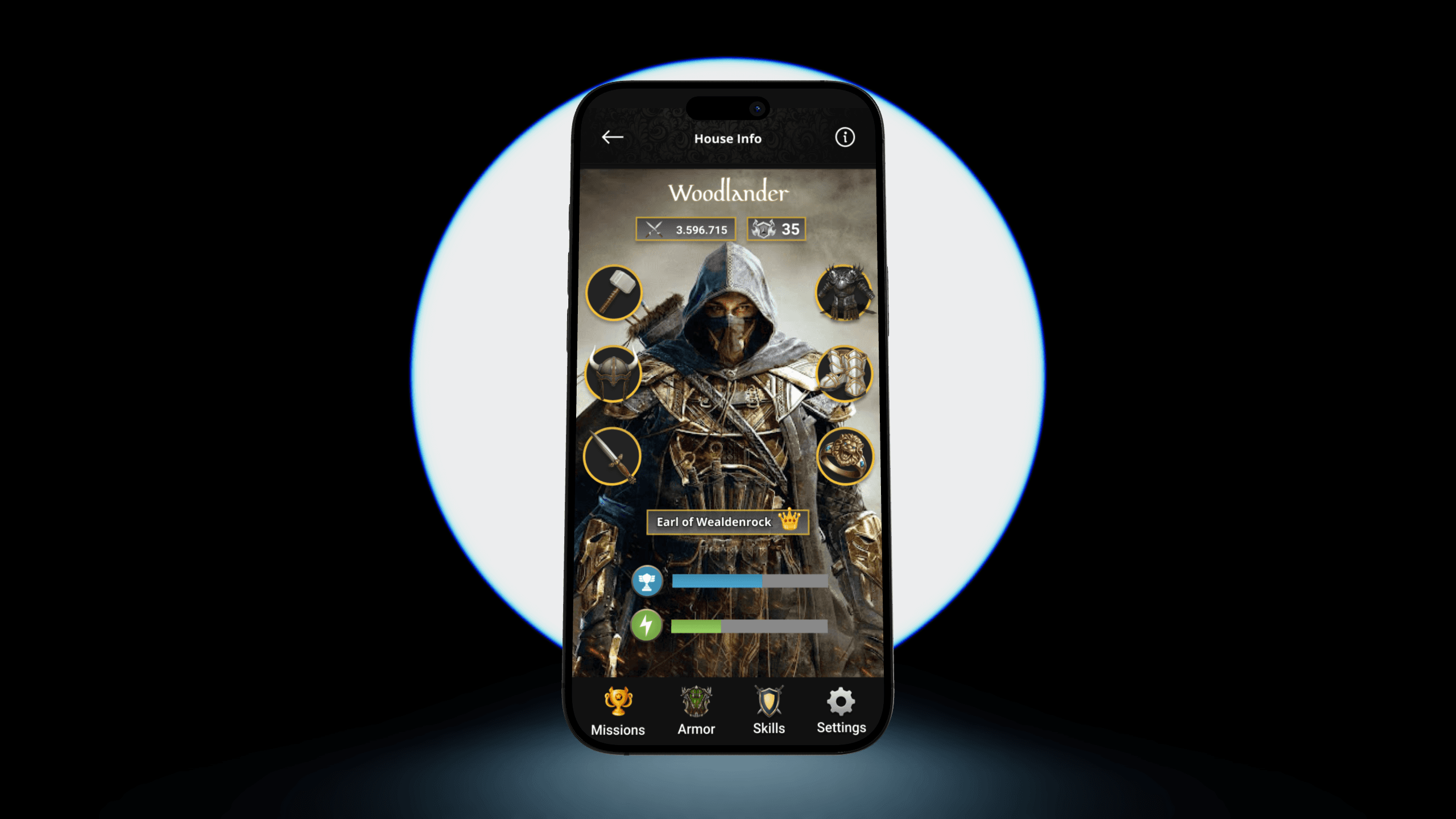 Mockup of Mobile game UI/UX design inspired by ancient warriors and strategic battle gameplay.