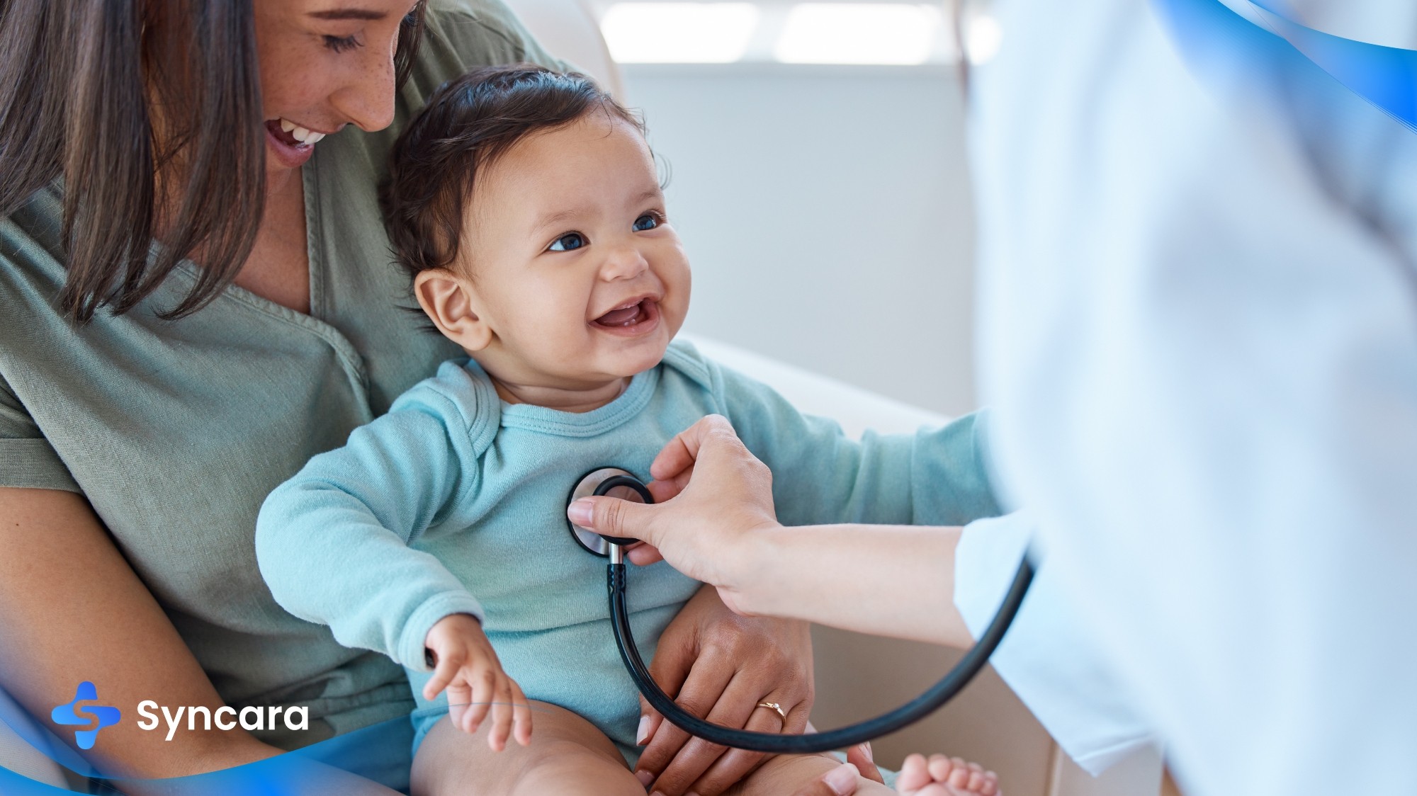Pediatrician examining a baby in Mississauga clinic.