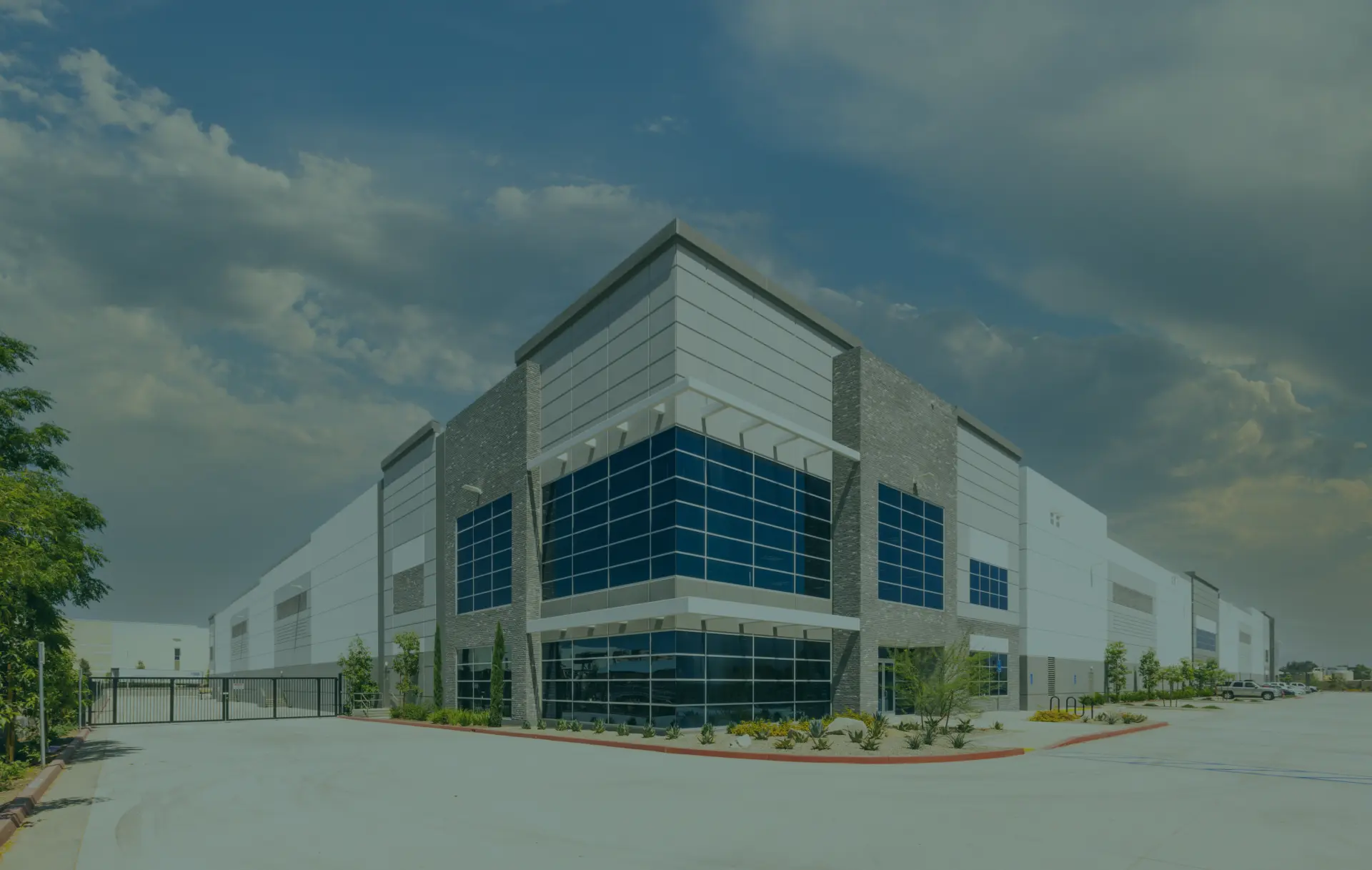 Modern warehouse building with glass facade