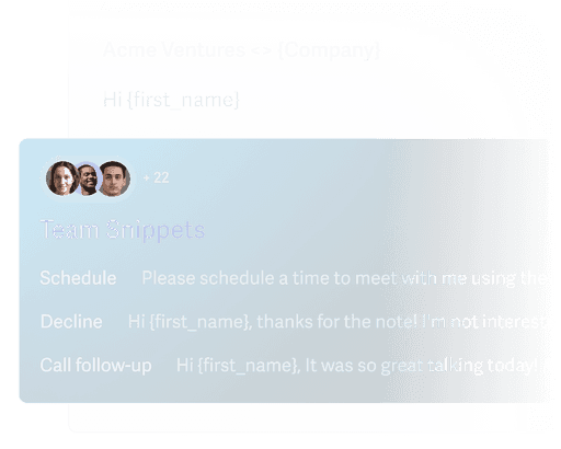 A snapshot of an email writer choosing a Snippet to use in their reply, where they can insert common phases and entire emails in their email before sending now or sending later