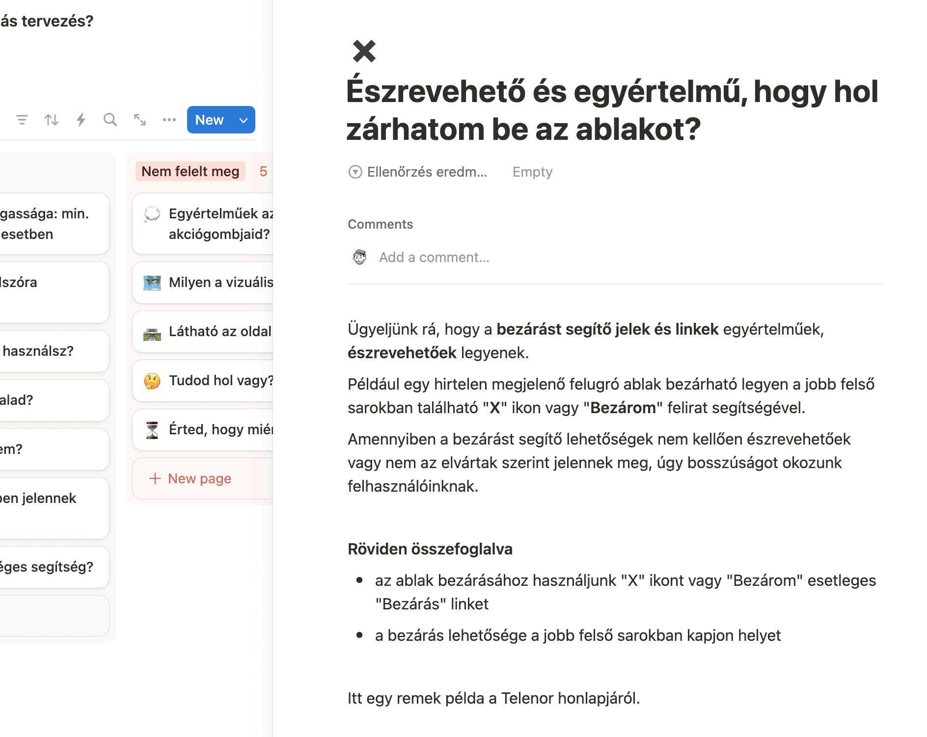 A webes felületek egyértelmű bezárásnak kommunikációja felhasználóbarát, azaz UX szemmel.