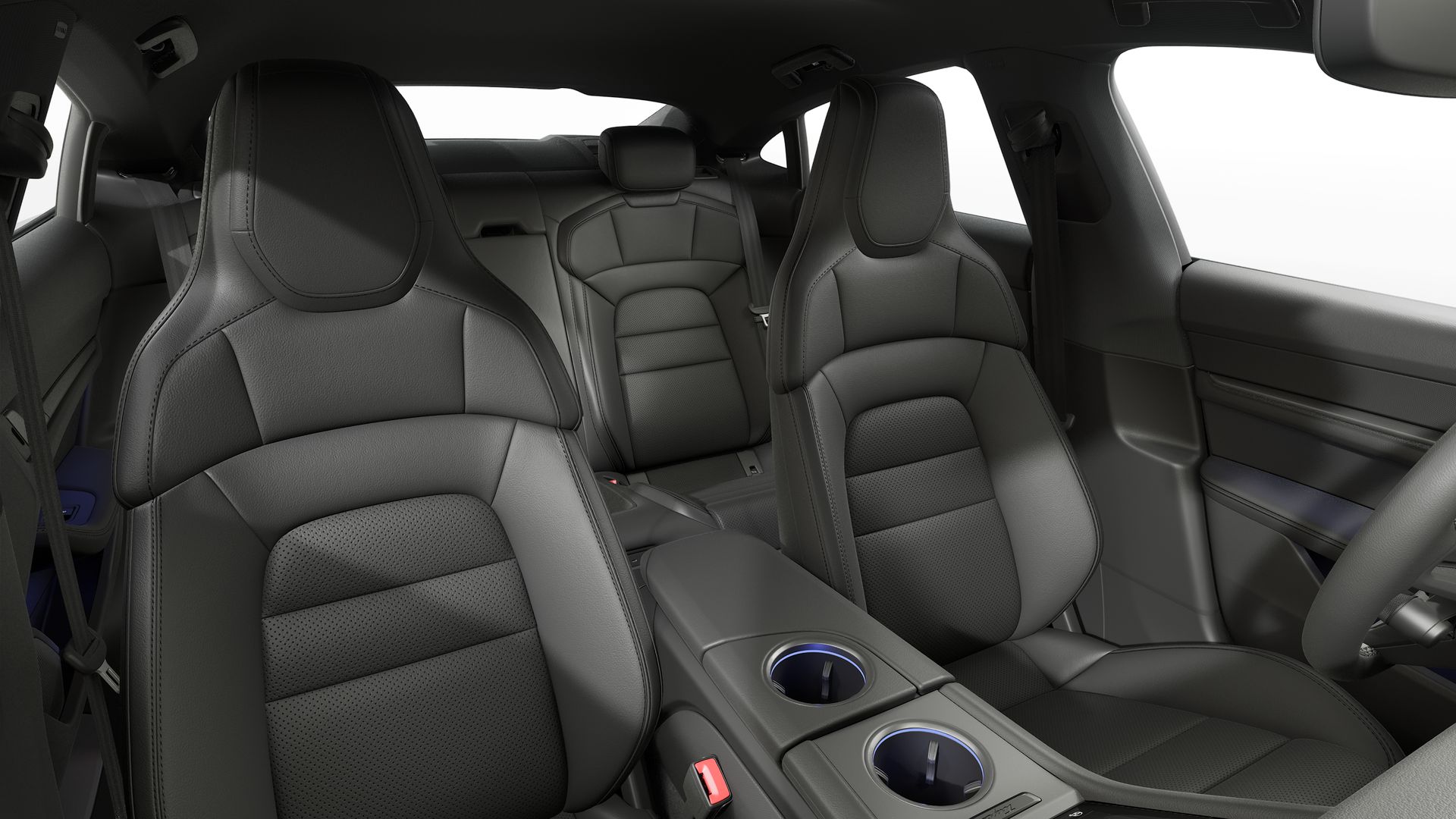 Sièges avant et arrière d’une Porsche Taycan en vue intérieure