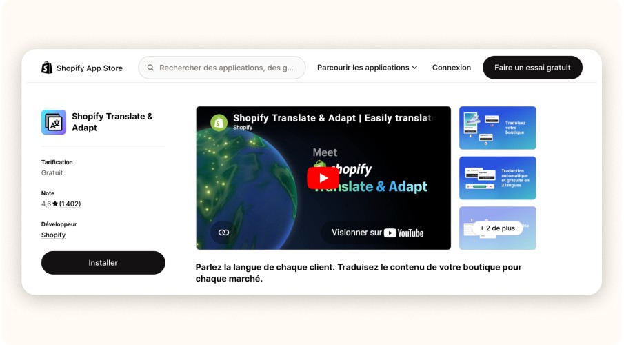 Installation de Shopify translate