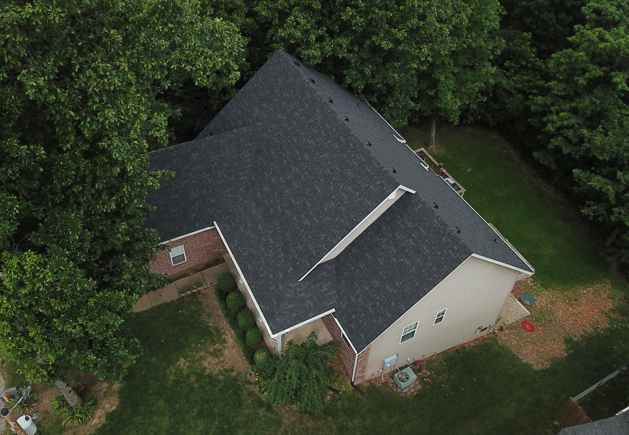 Aerial view of the roof of a white house