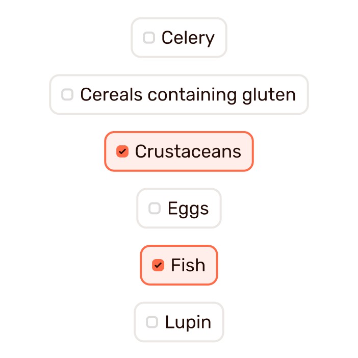 Demo image showing a diet filter with specific allergens and diets selected.