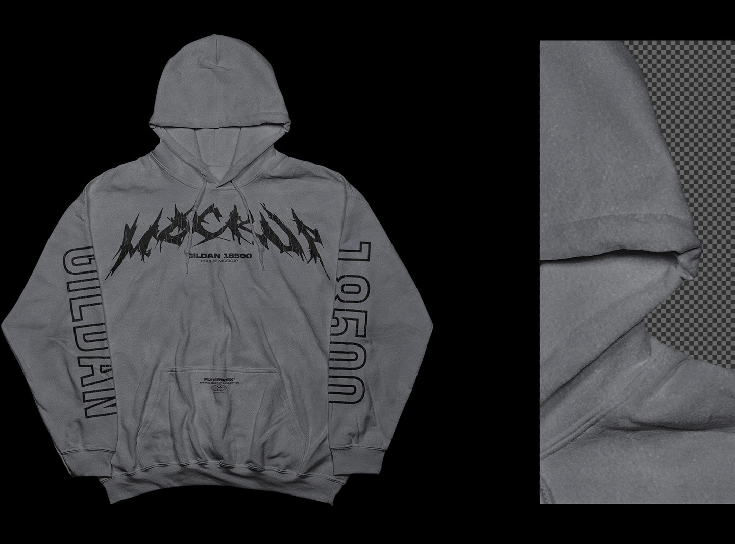 Gildan 18500 Hoodie Folded Arms mockup fabric detail close up high resolution