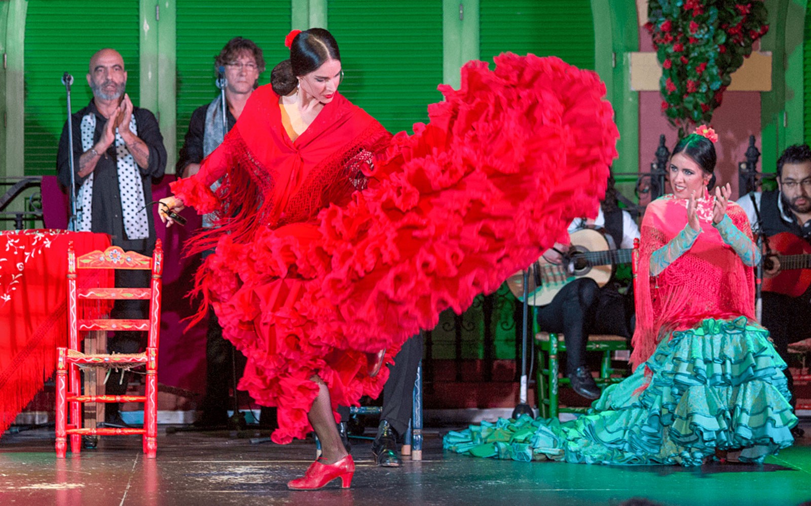 Flamenco dancer performing on stage at Only Flamenco in Seville, Spain.