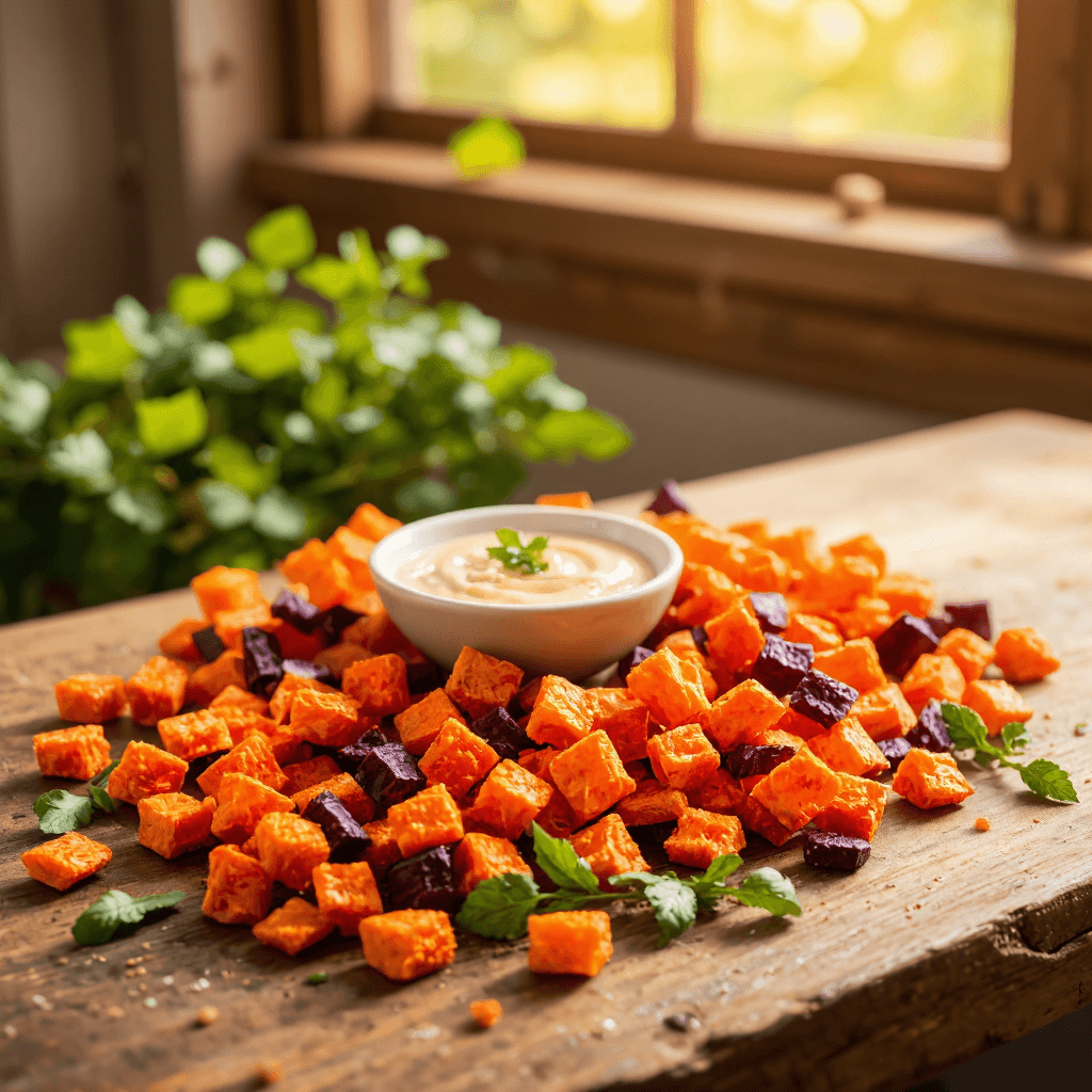 product photography of a pile of dried vegetable snacks
