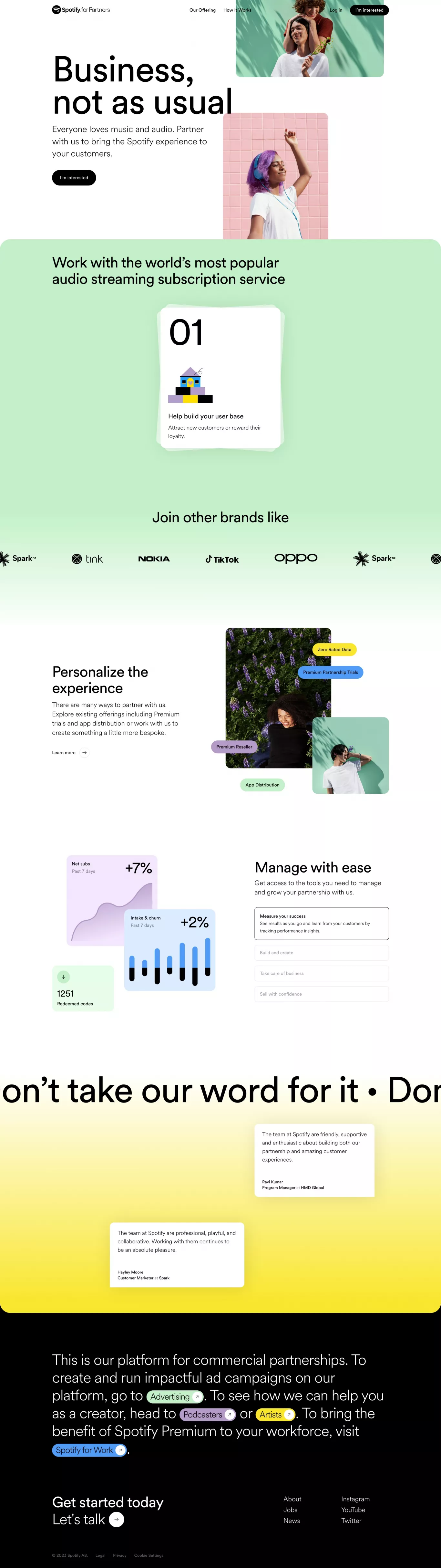 Hey there partner landing page screenshot showcasing Tech and Music design