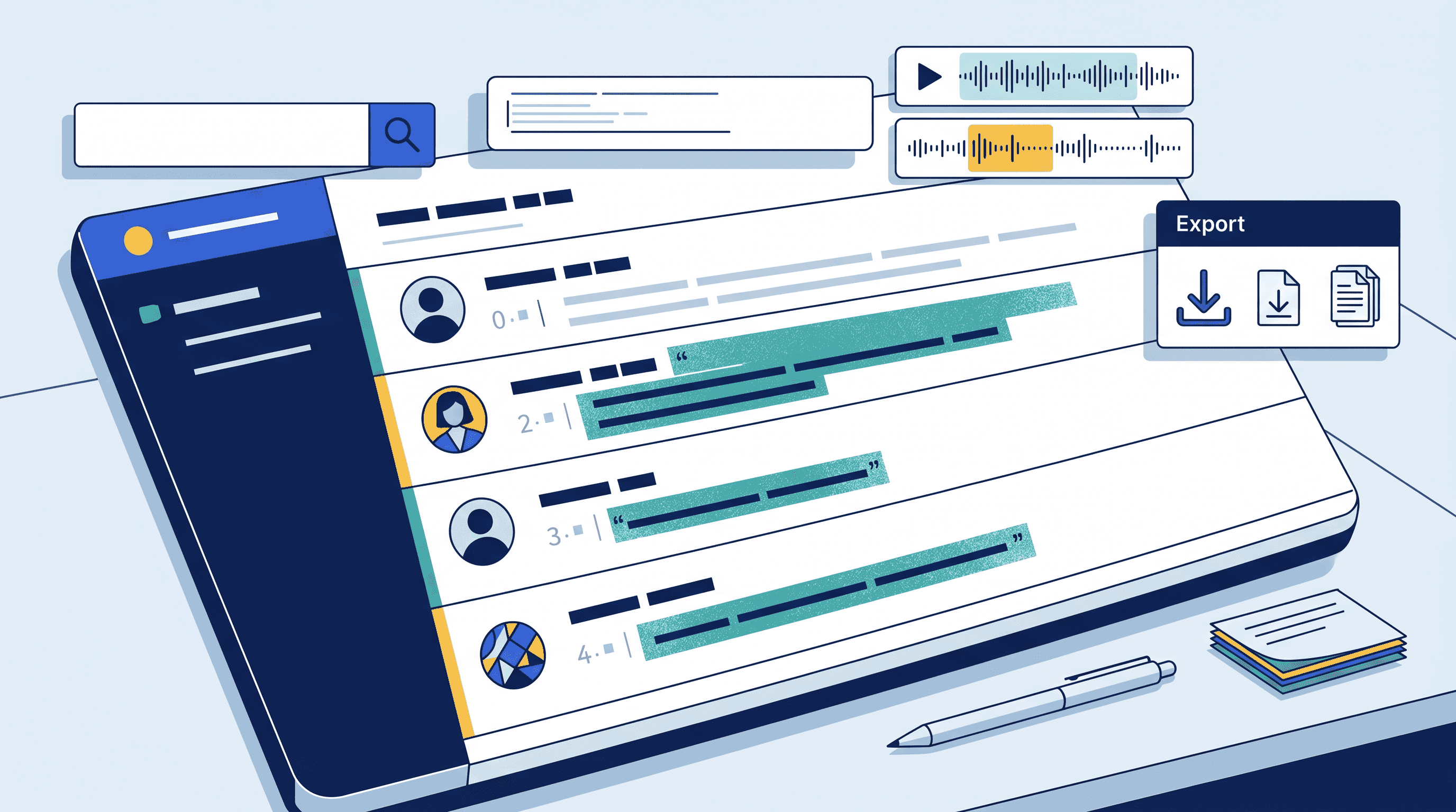 Searchable podcast transcript with timestamps