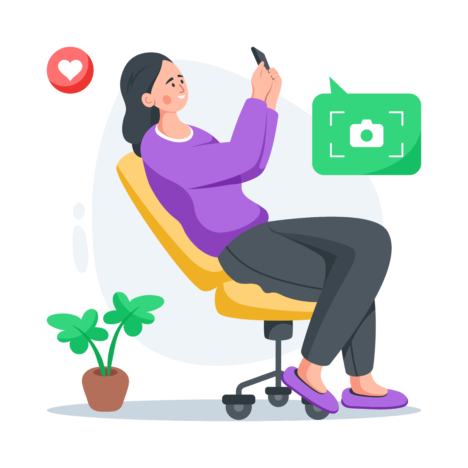 Creator posting content on her phone with social media engagement icons