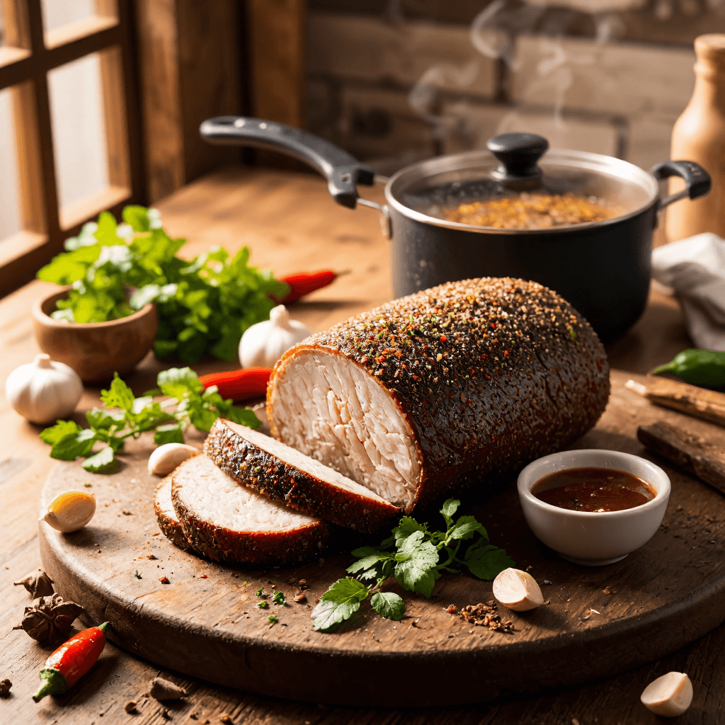 product photography of seasoned thick pork loin
