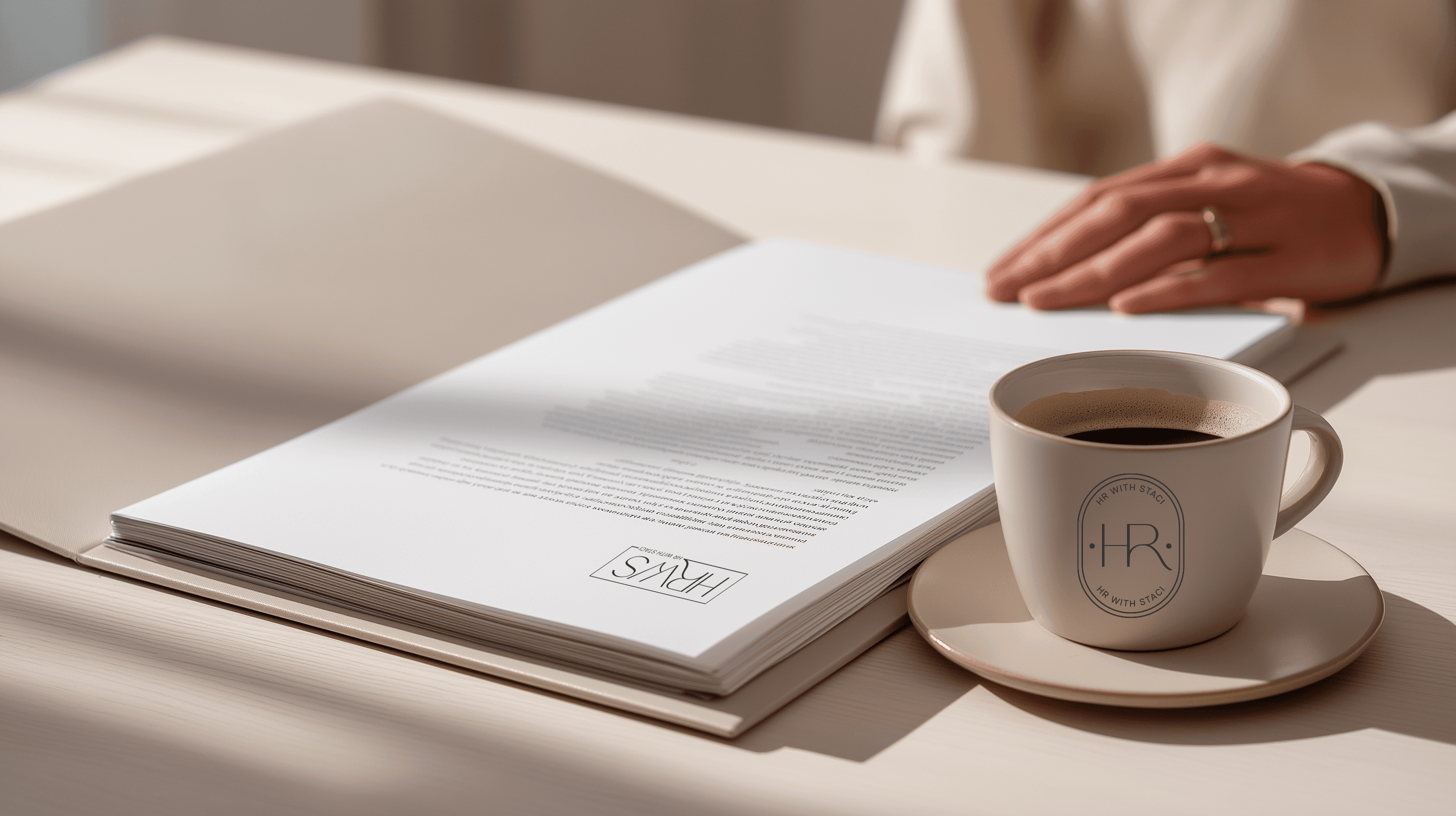 branded letterhead and coffee mug