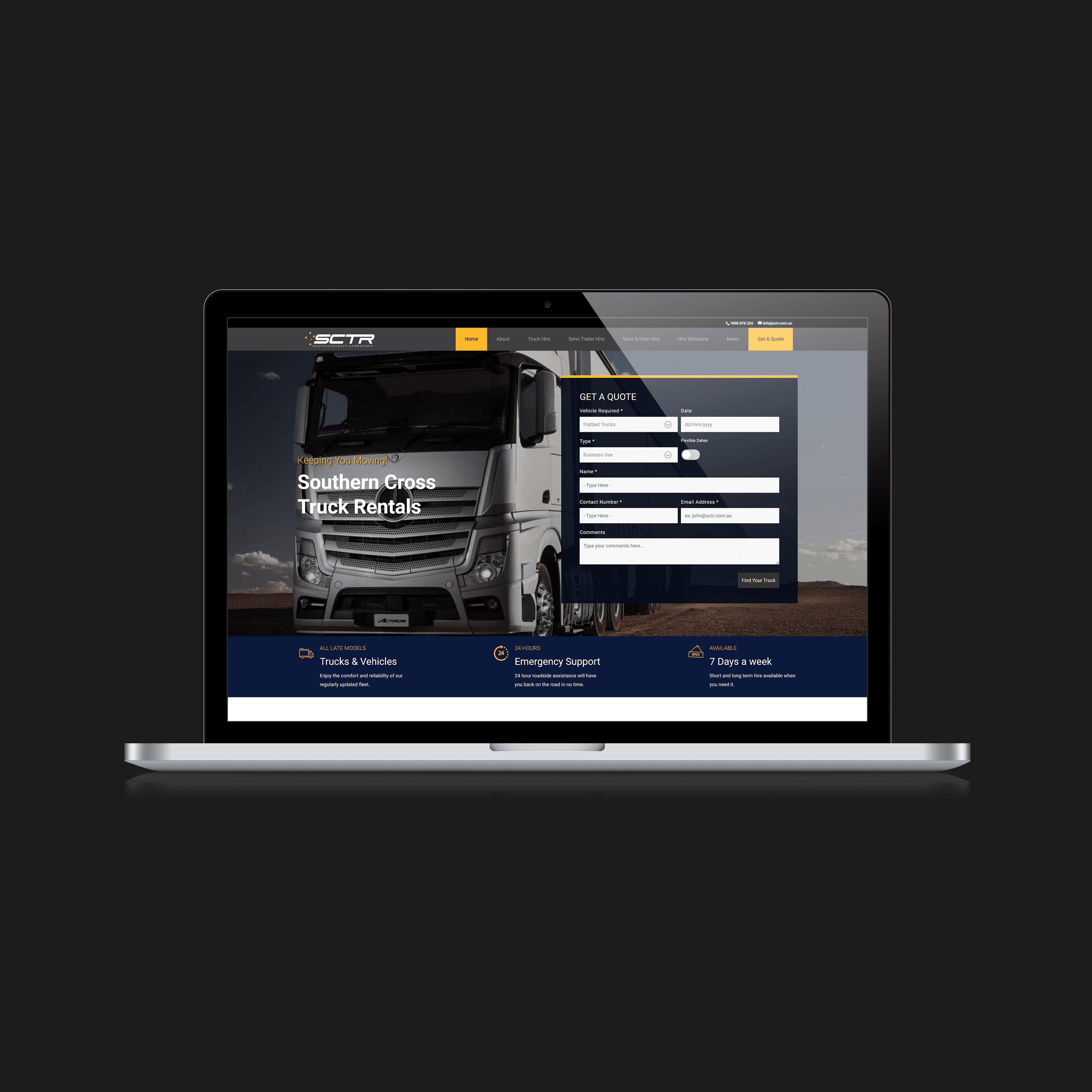 Laptop mockup with the website home page