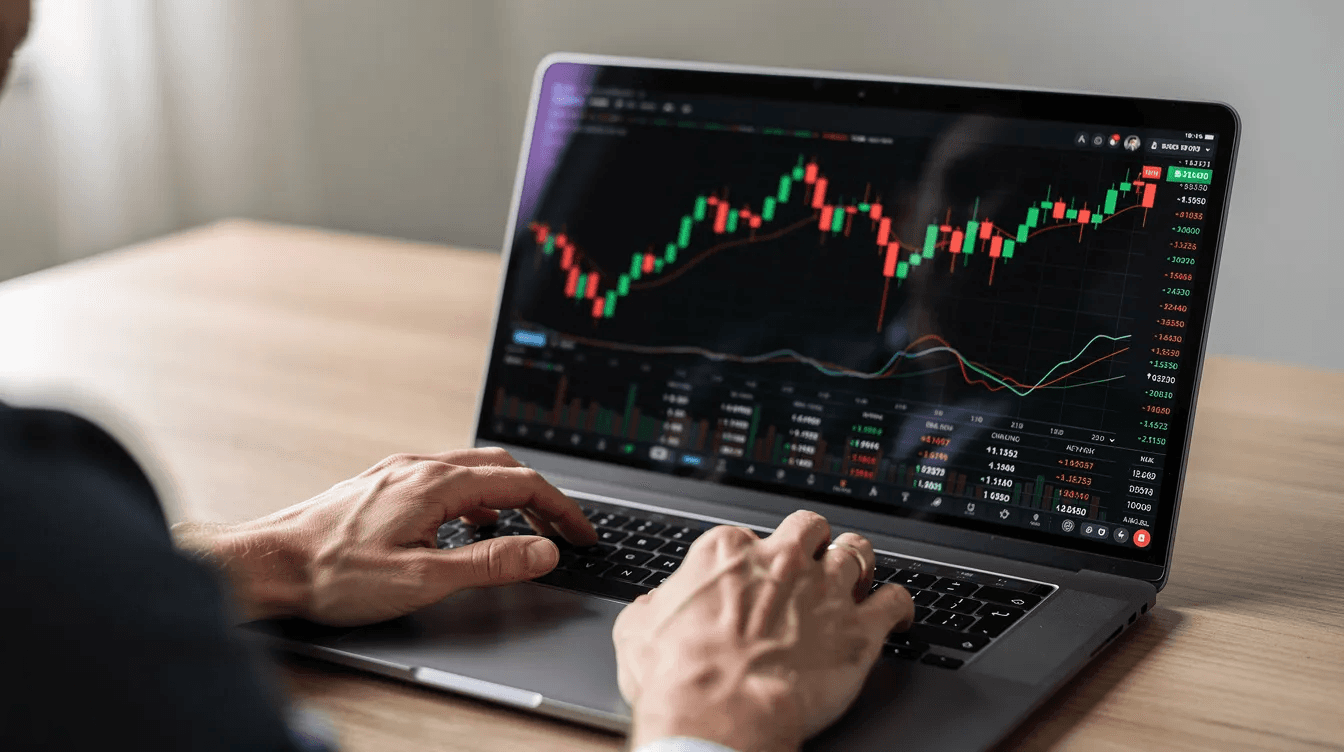 An image shows hands actively typing on a laptop keyboard, while financial charts and graphs related to VAT and tax obligations are visible on the screen. The scene suggests a focus on accurate VAT return filing and financial record management in compliance with UAE tax regulations.