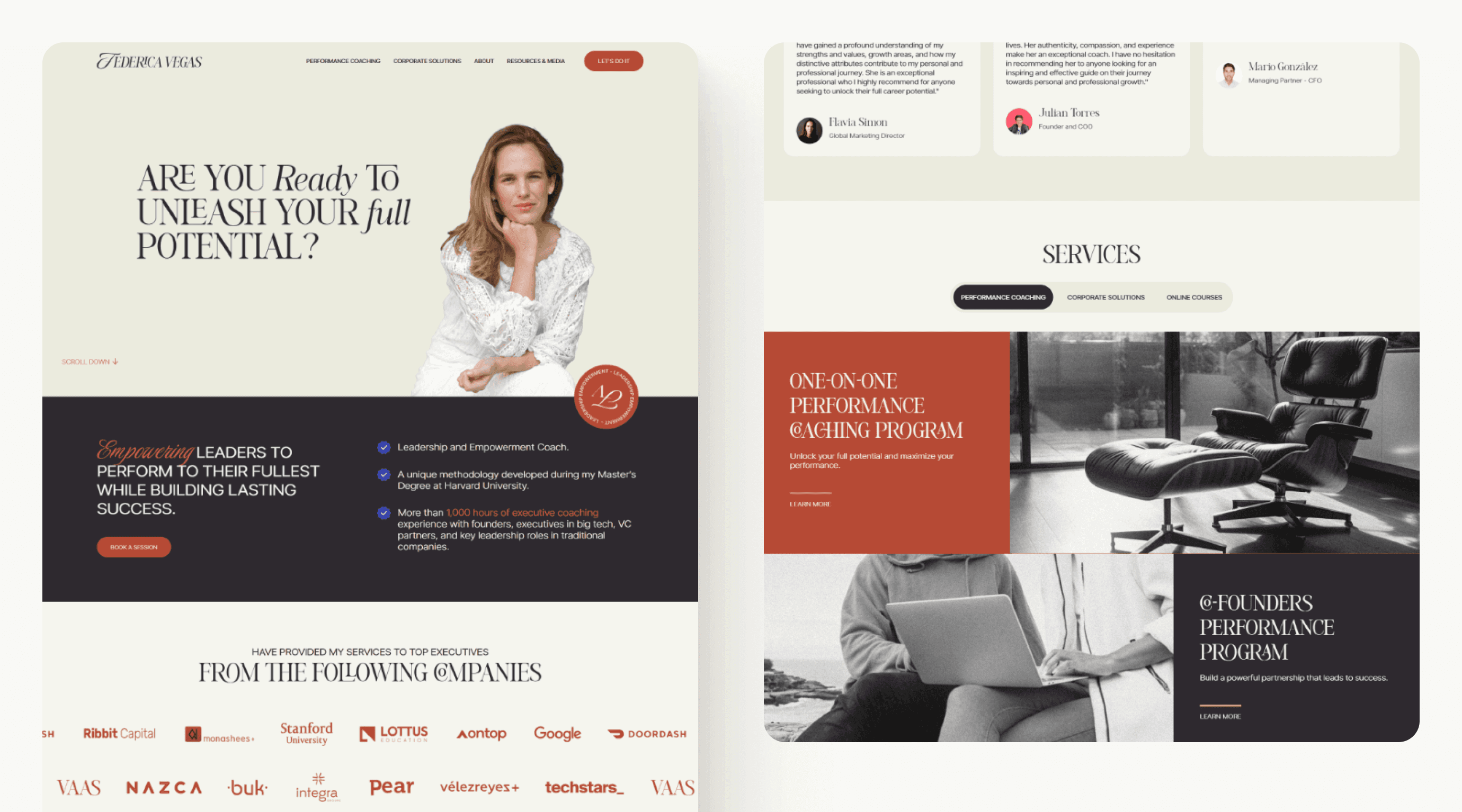 Visual storytelling of Federica Vegas’ entrepreneurship and leadership webpage