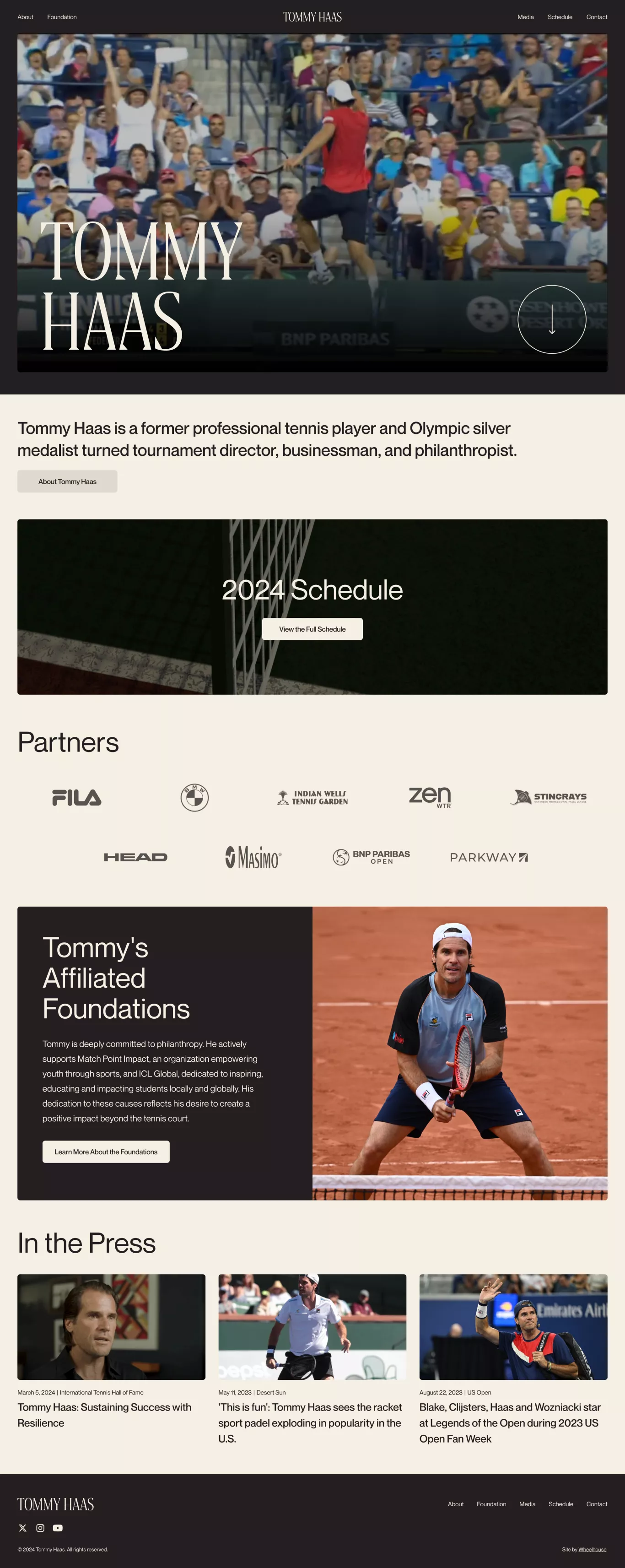 Tommy Haas portfolio page screenshot showcasing Sport design