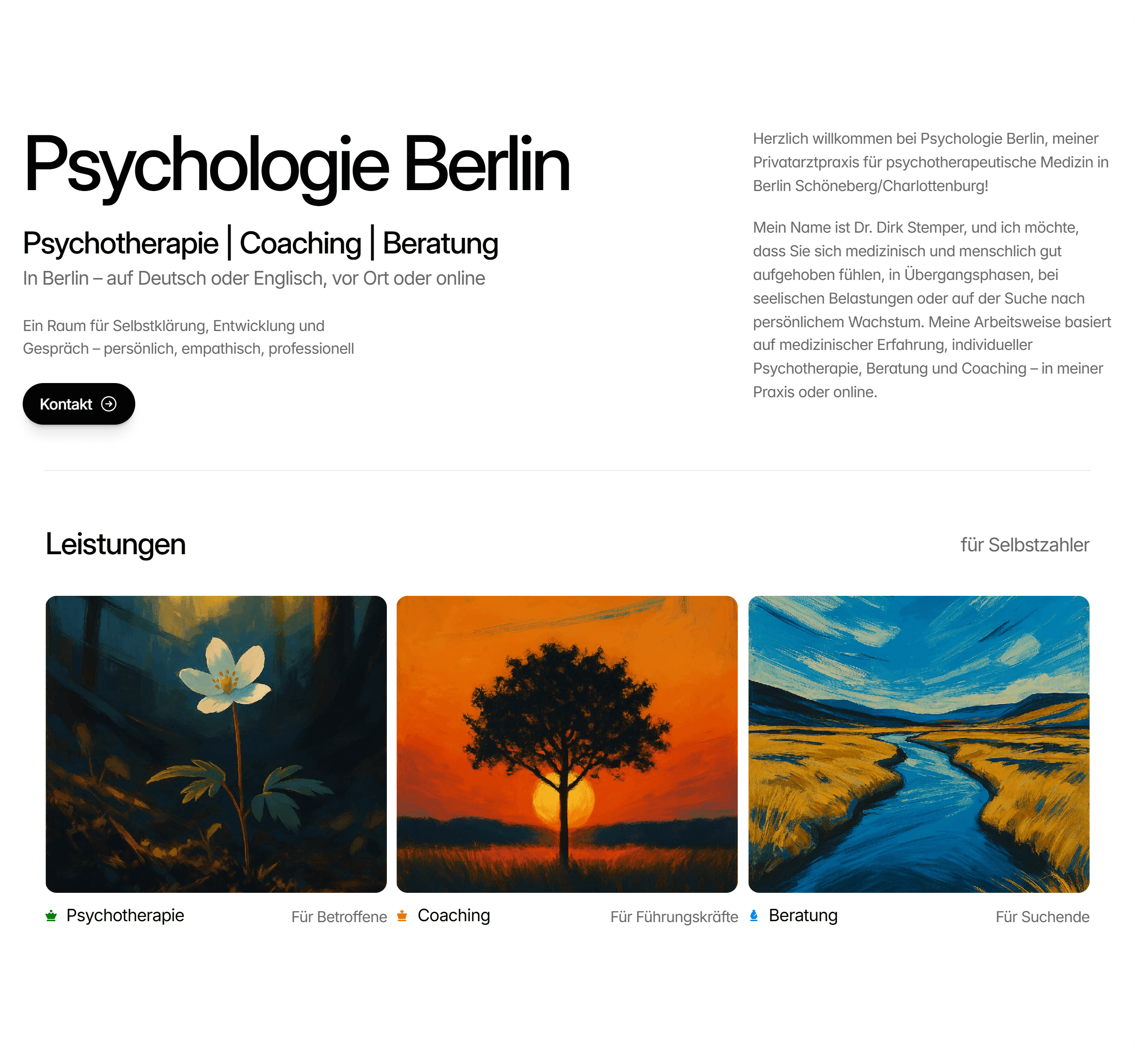 Die Hero-Section (erste Sektion einer Website) der Website von Dr. Stemper