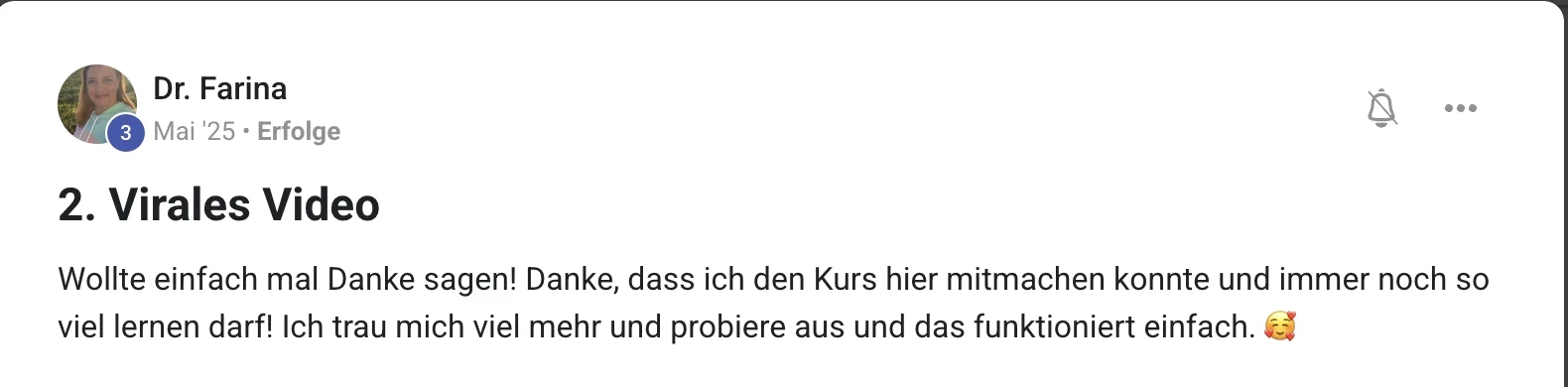 Kundenstimme KI Creator Akademie: Farina feiert ihr zweites virales Video