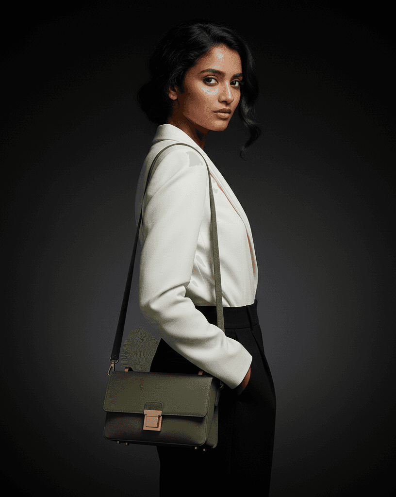 model carrying the purse