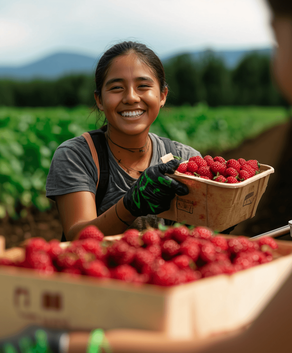 woman smiling with farm harvest