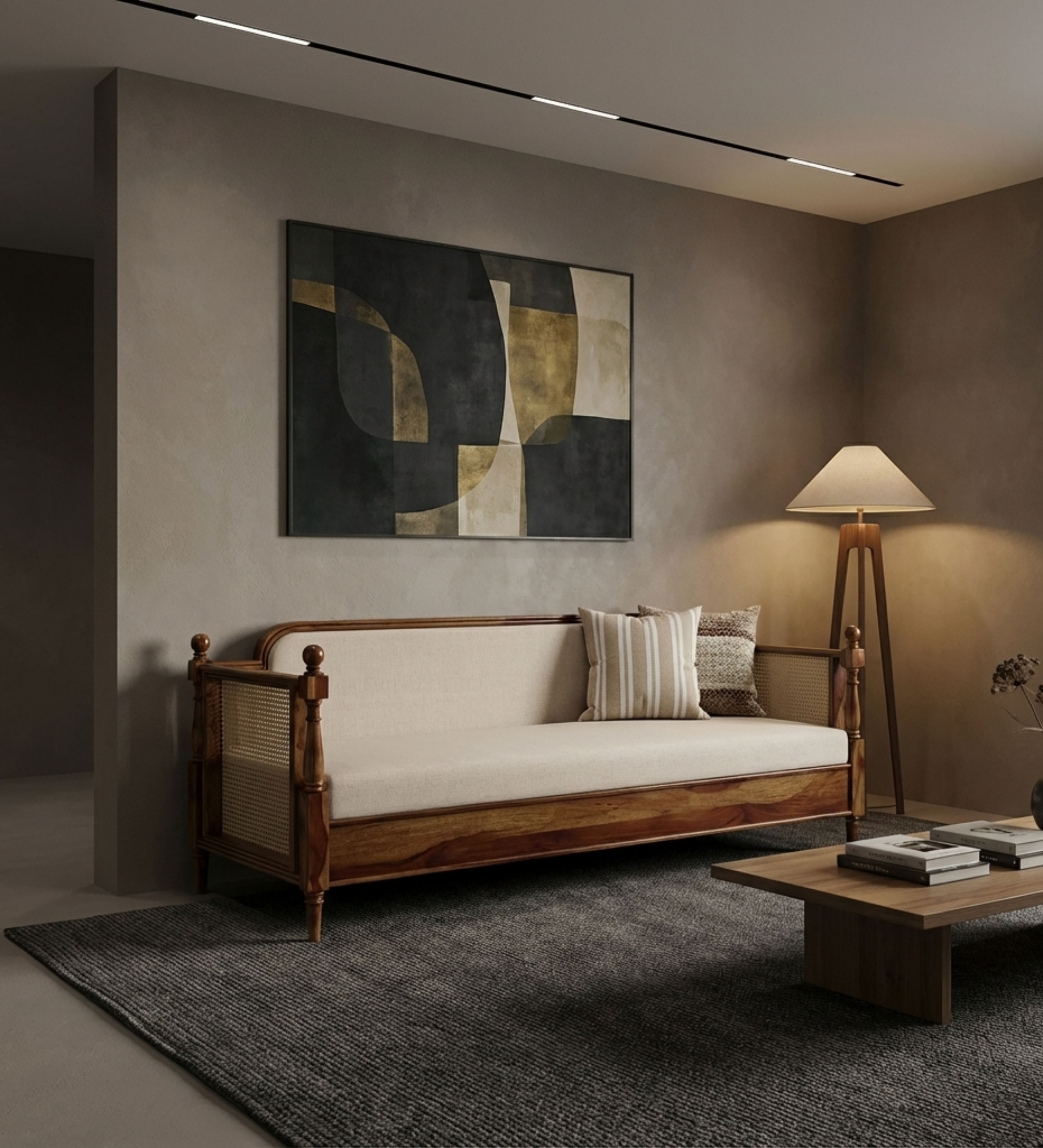 Plum velvet 3-seater with channel tufting and gold-toned legs.