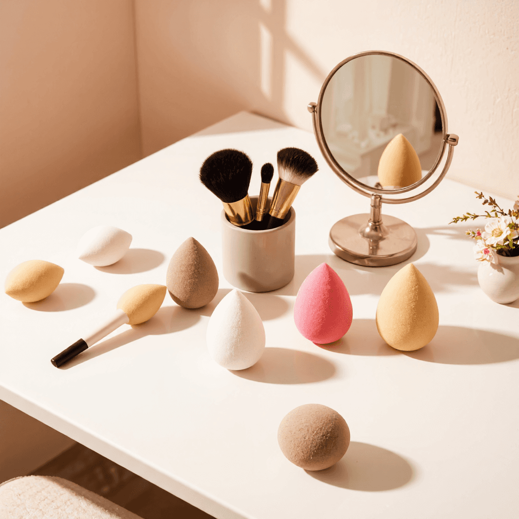 product photography of makeup sponges