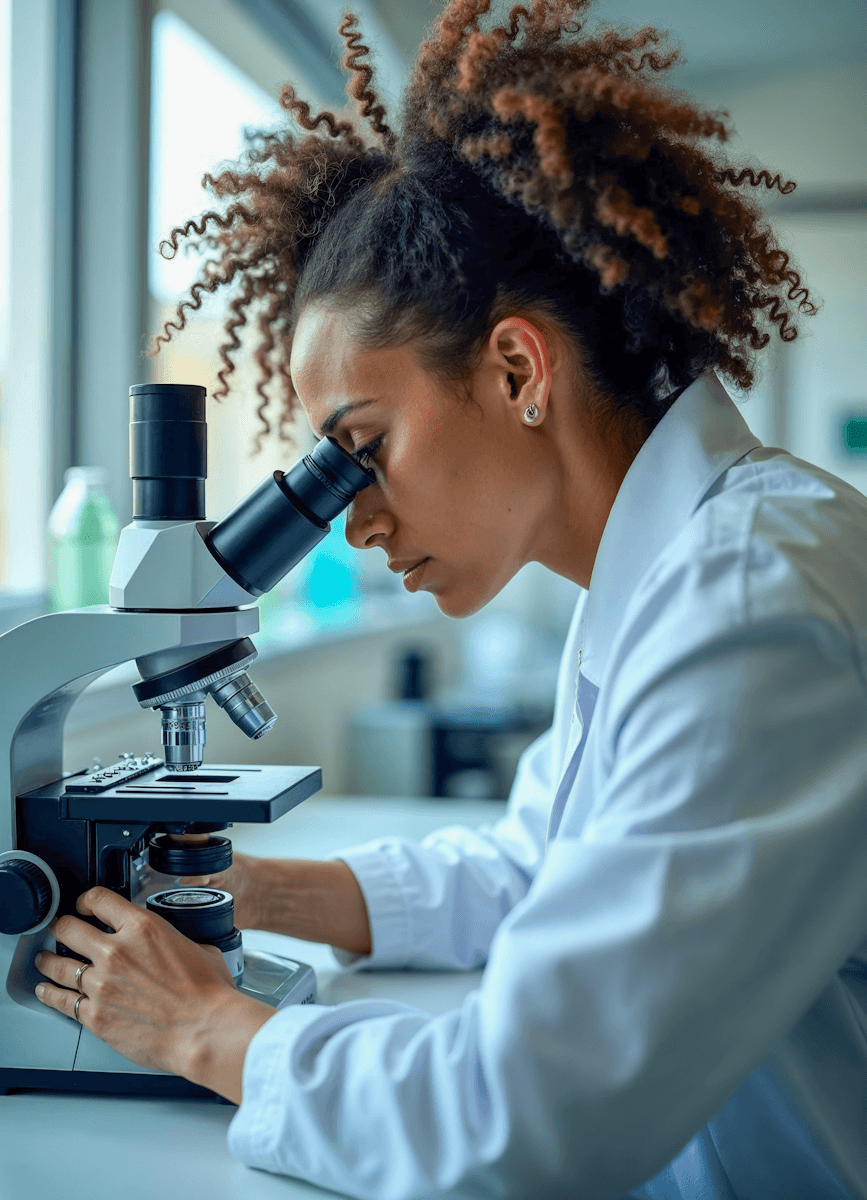 Bio tech scientist with microscope