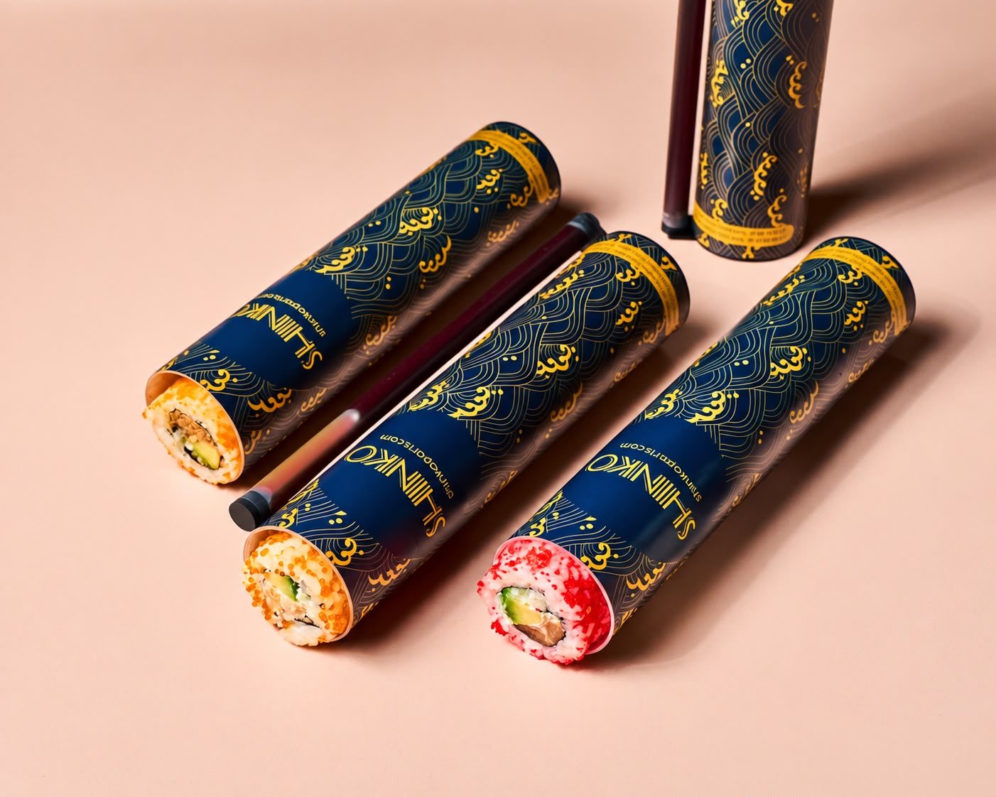 Push Pop Shinko : rolls de sushi en tubes bleu nuit et or