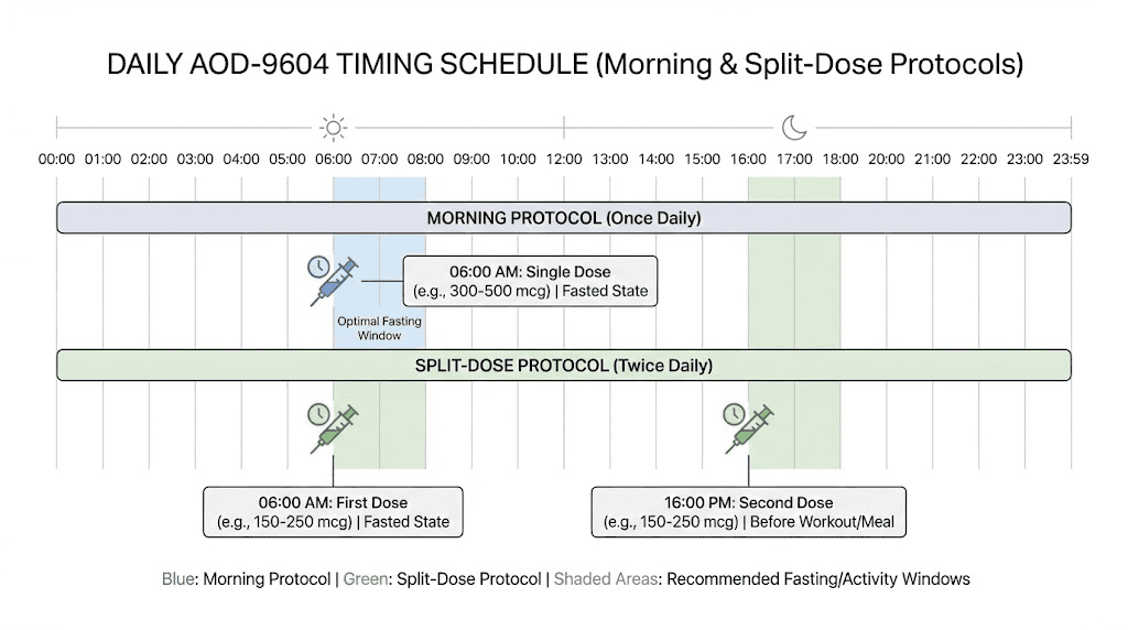 AOD 9604 injection timing schedule for morning and split dose protocols