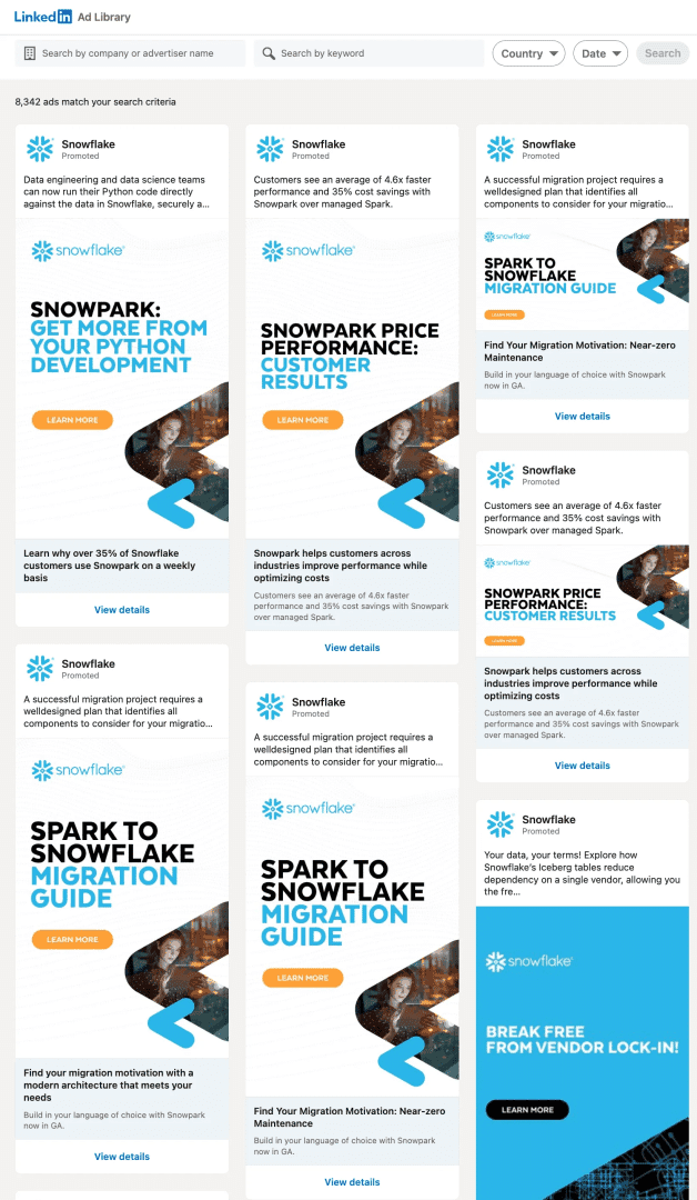 Snowflake Marketing Spotlight: LinkedIn Ads library