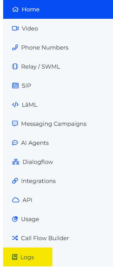 SignalWire Call Logs Menu