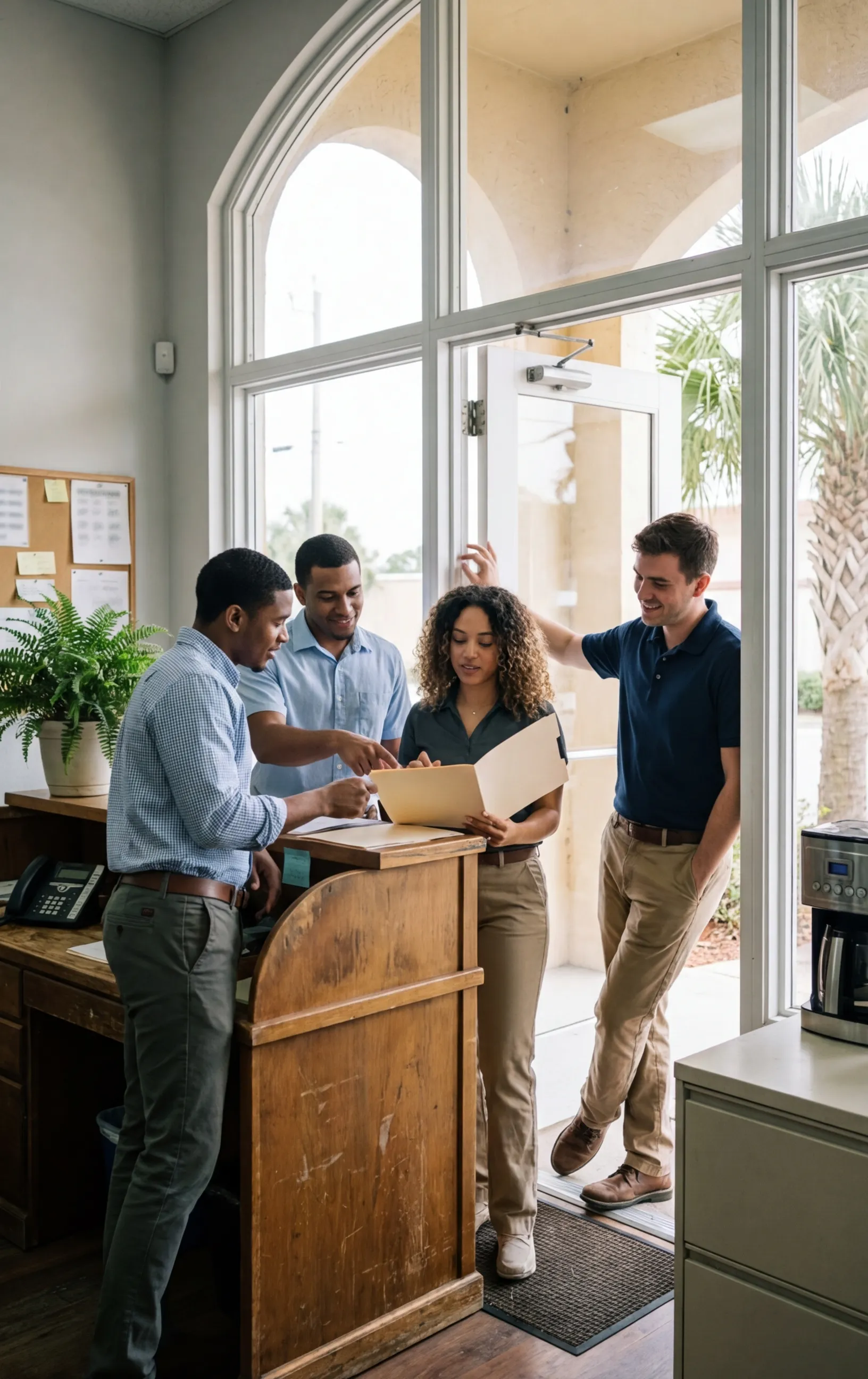 Team meeting at RockN' Socials, a digital marketing agency office.