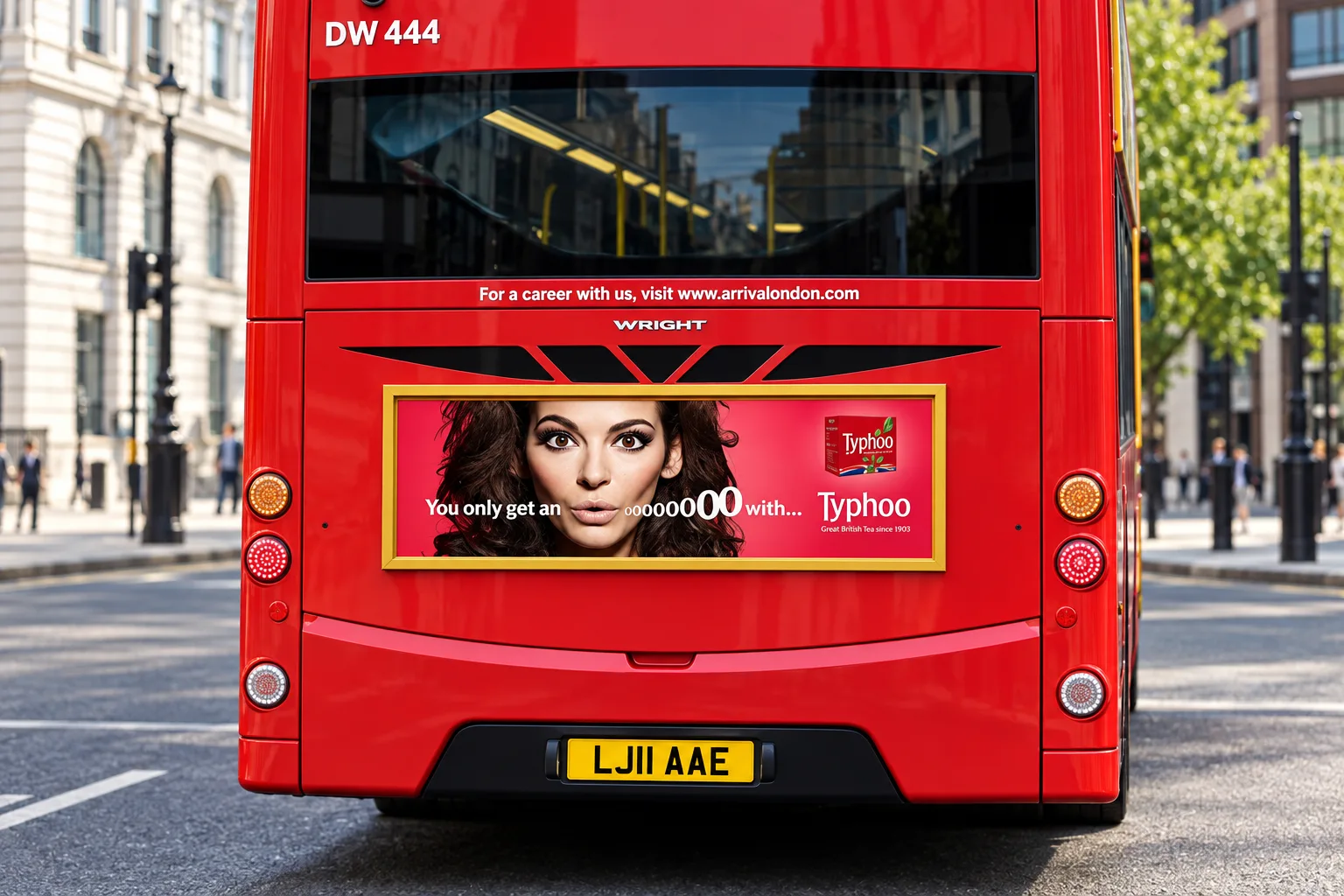 Digital street billboard for Typhoo tea featuring Nigella Lawson and product range showcasing Mediareach DOOH campaigns