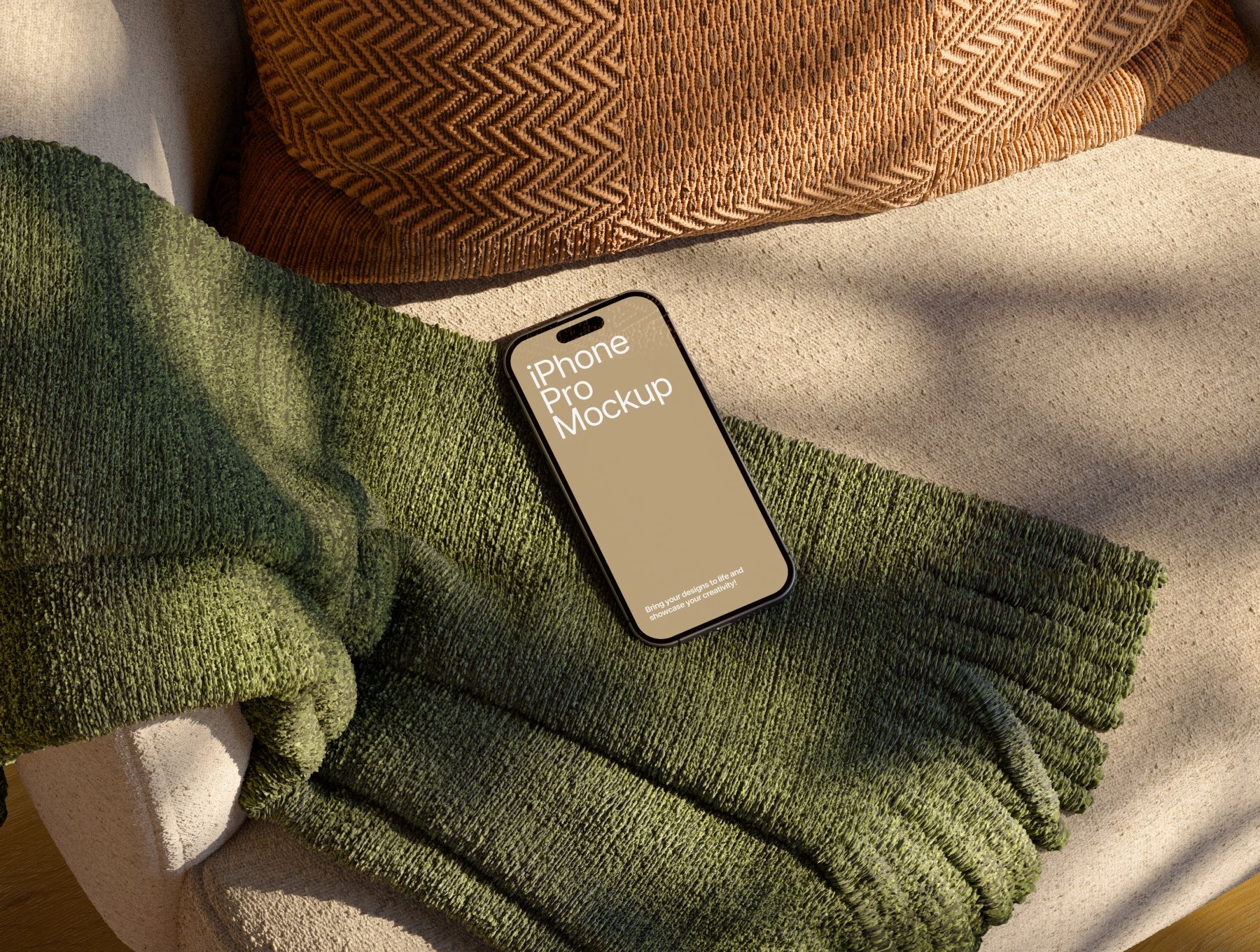 iPhone Pro mockup on blanket