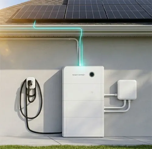 A large white generator next to wall-mounted power inverters.