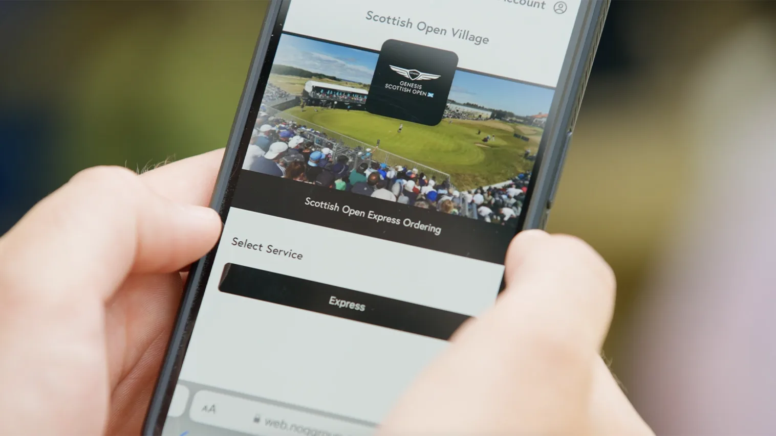 Photo of phone displaying the NOQ Express web-app at the Scottish Open