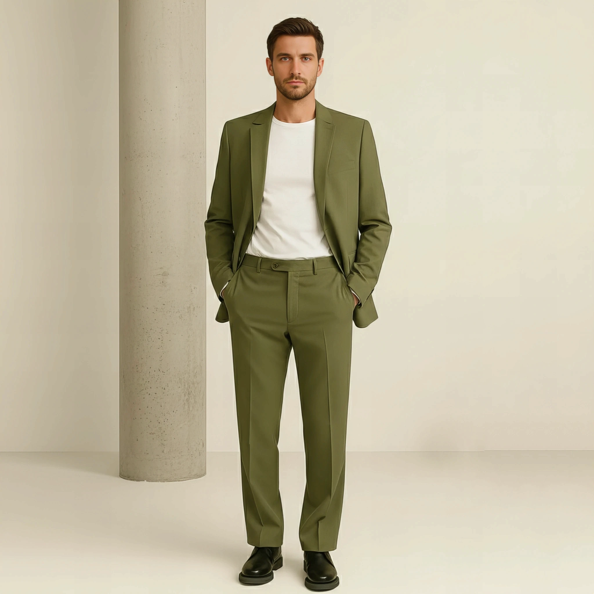 Classic Tailored Suit in Olive Fog