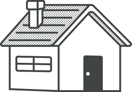 Illustration of a simple house with a window, door, and chimney.