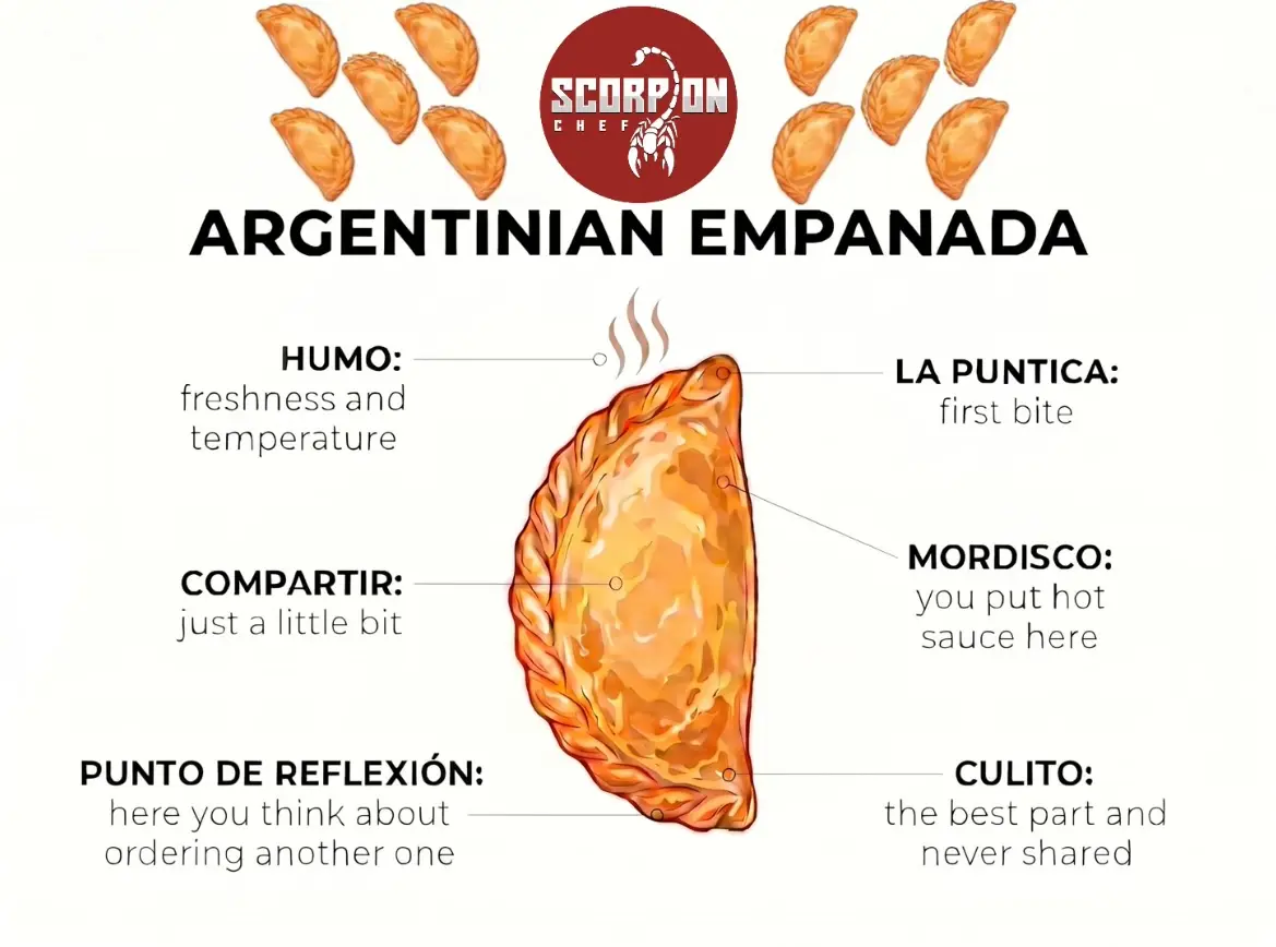 Scorpion Chef Argentinian empanada infographic showing traditional empanada anatomy Vancouver Island