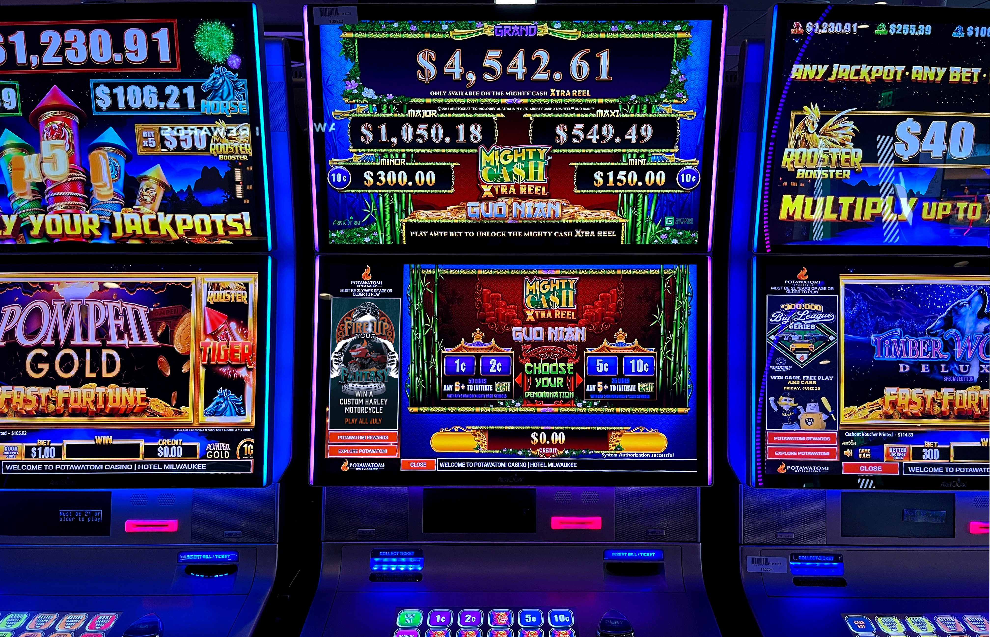 Slot machine with "Fire Up Your Fantasy" messaging