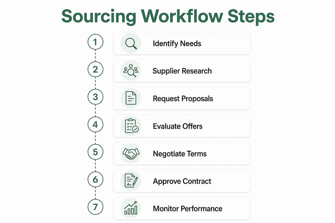 Infographic showing essential sourcing workflow steps