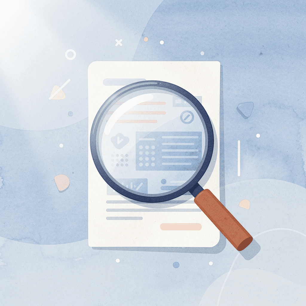 Magnifying glass examining reading assessment materials