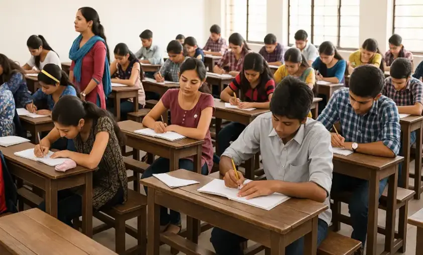 Students giving an exam