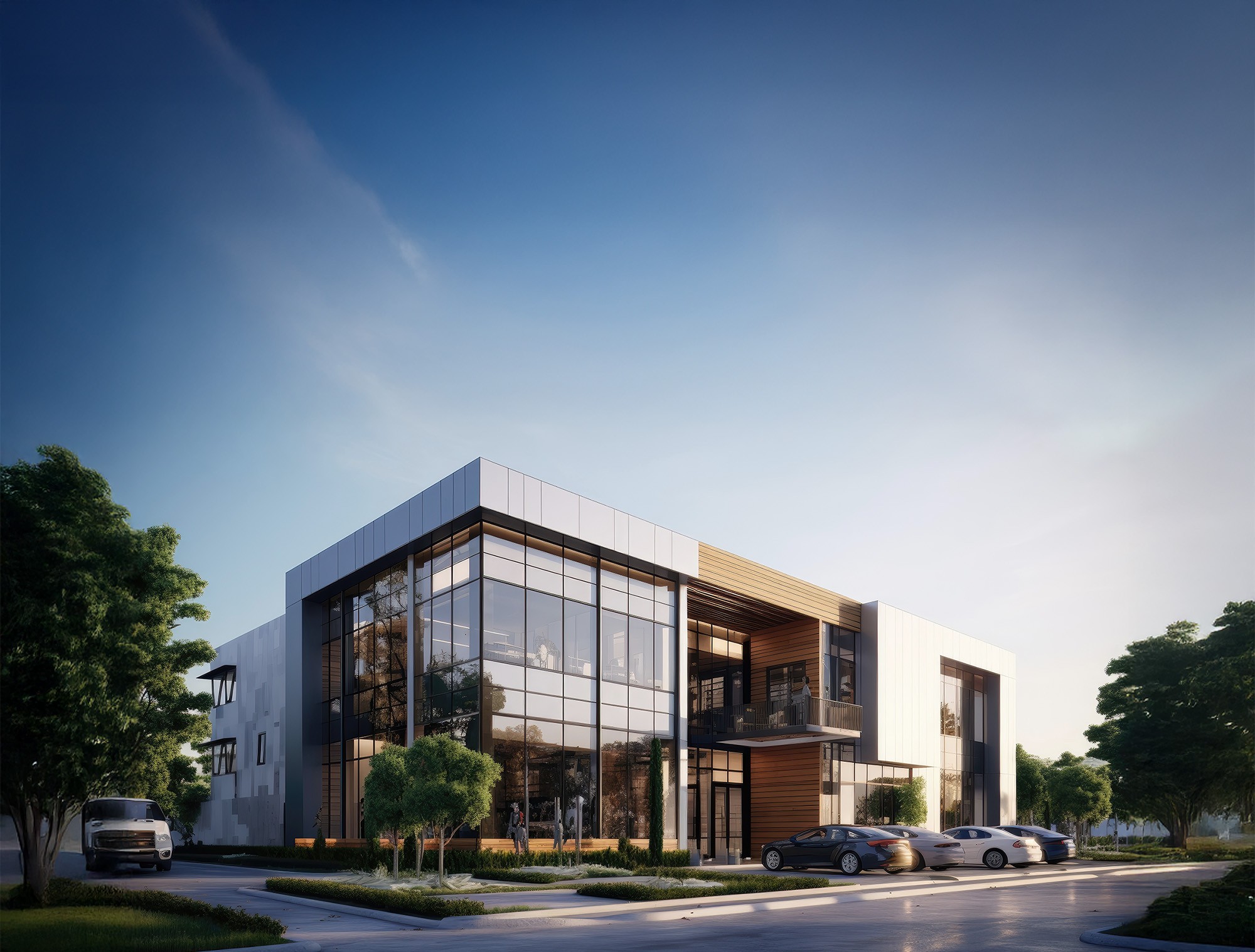 New commercial building with large windows