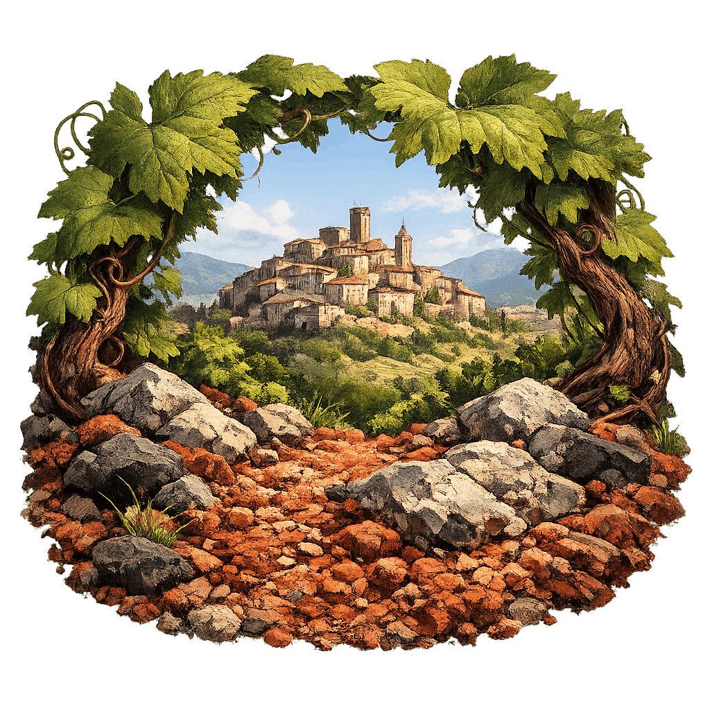 Detailed graphic of the Cesanese del Piglio wine region.