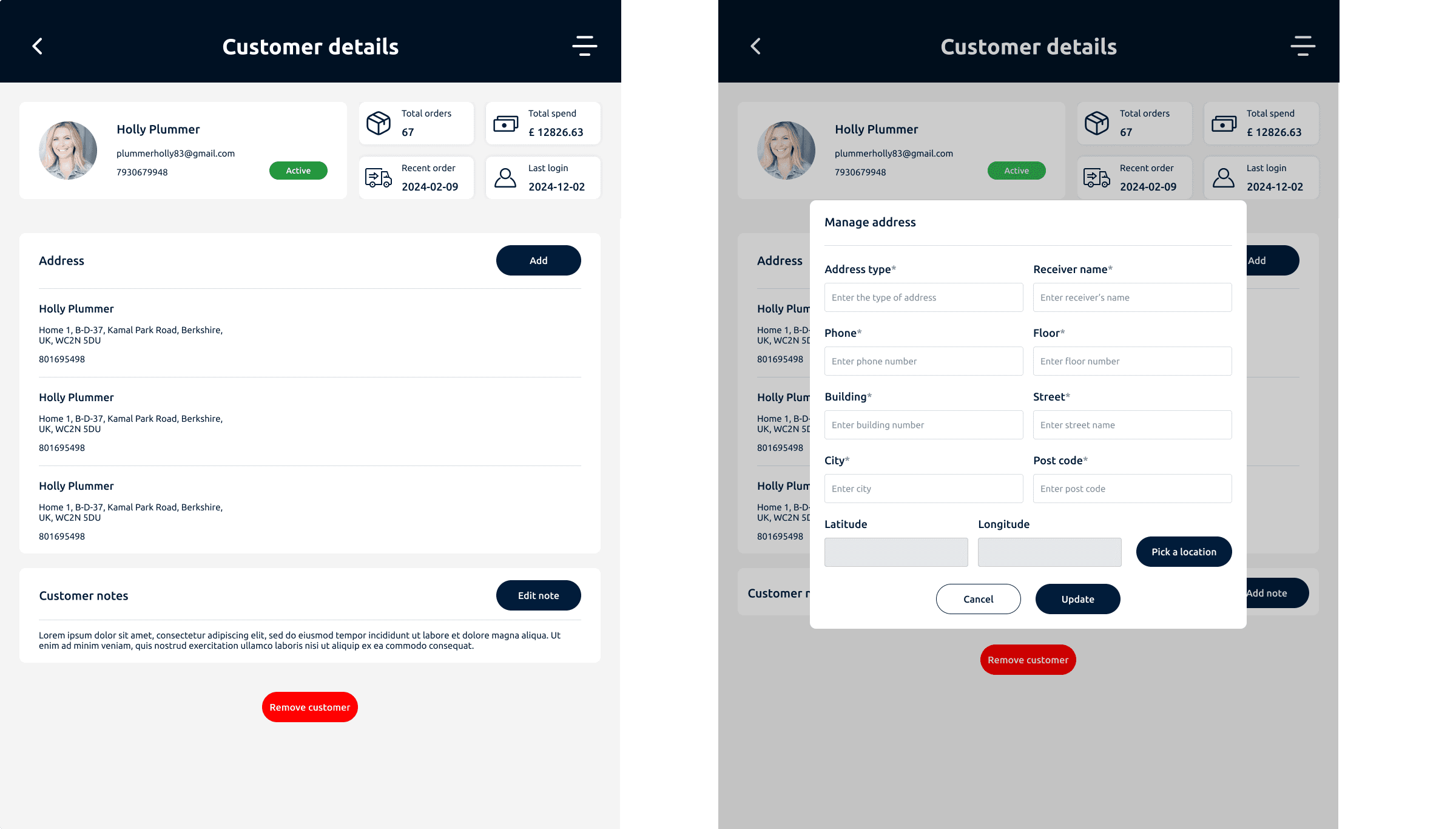 Customer details in admin app for tablet breakpoint