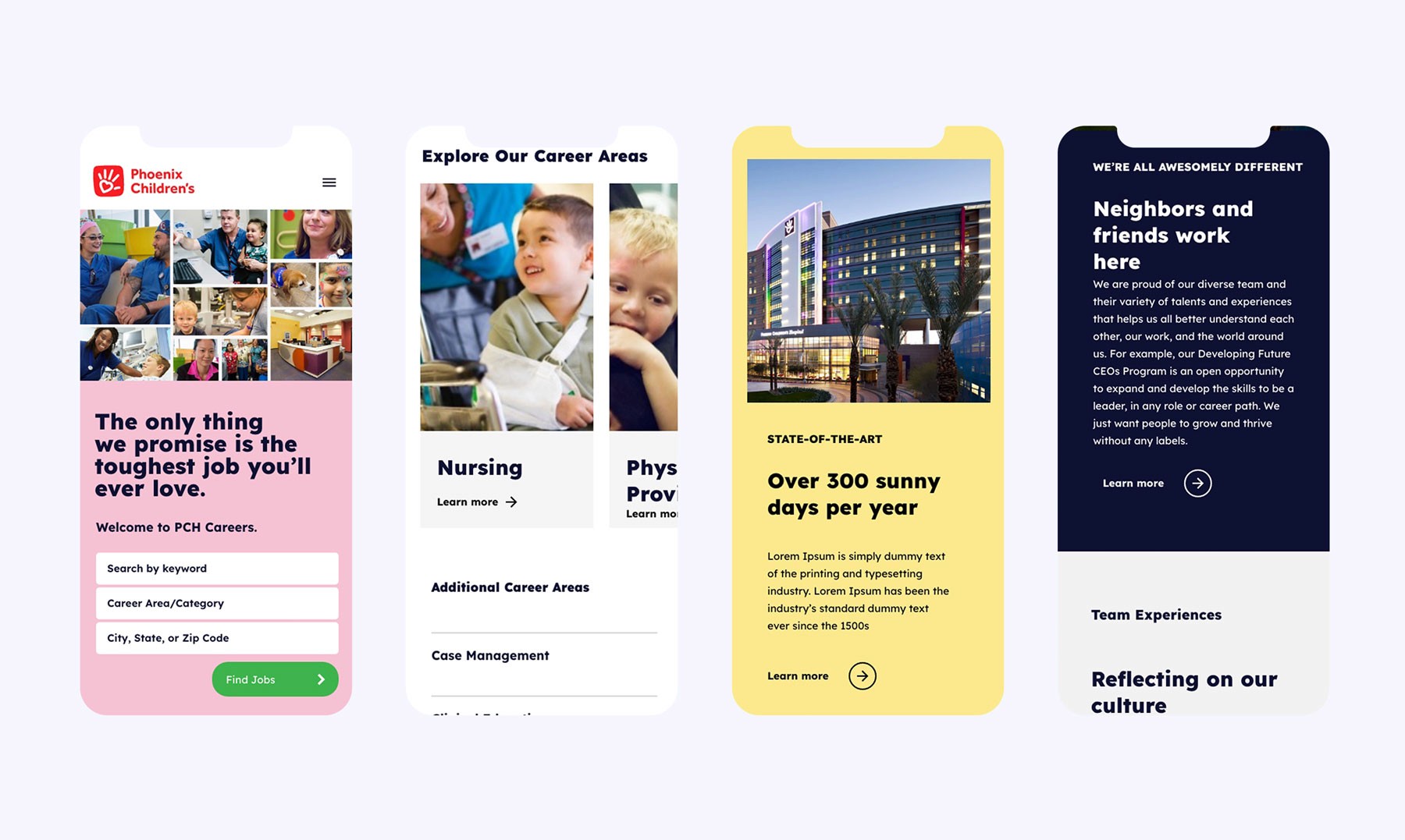 Design work example of PCH's career site in a mobile device