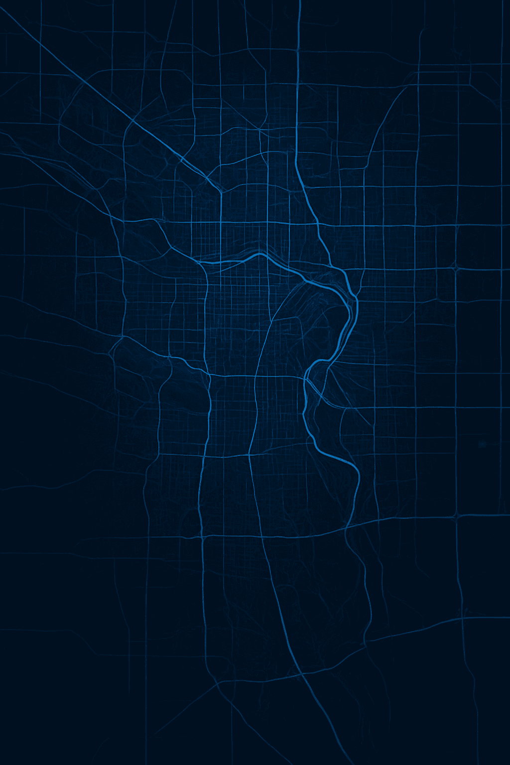 An abstract network of roads resembling Calgary, AB.