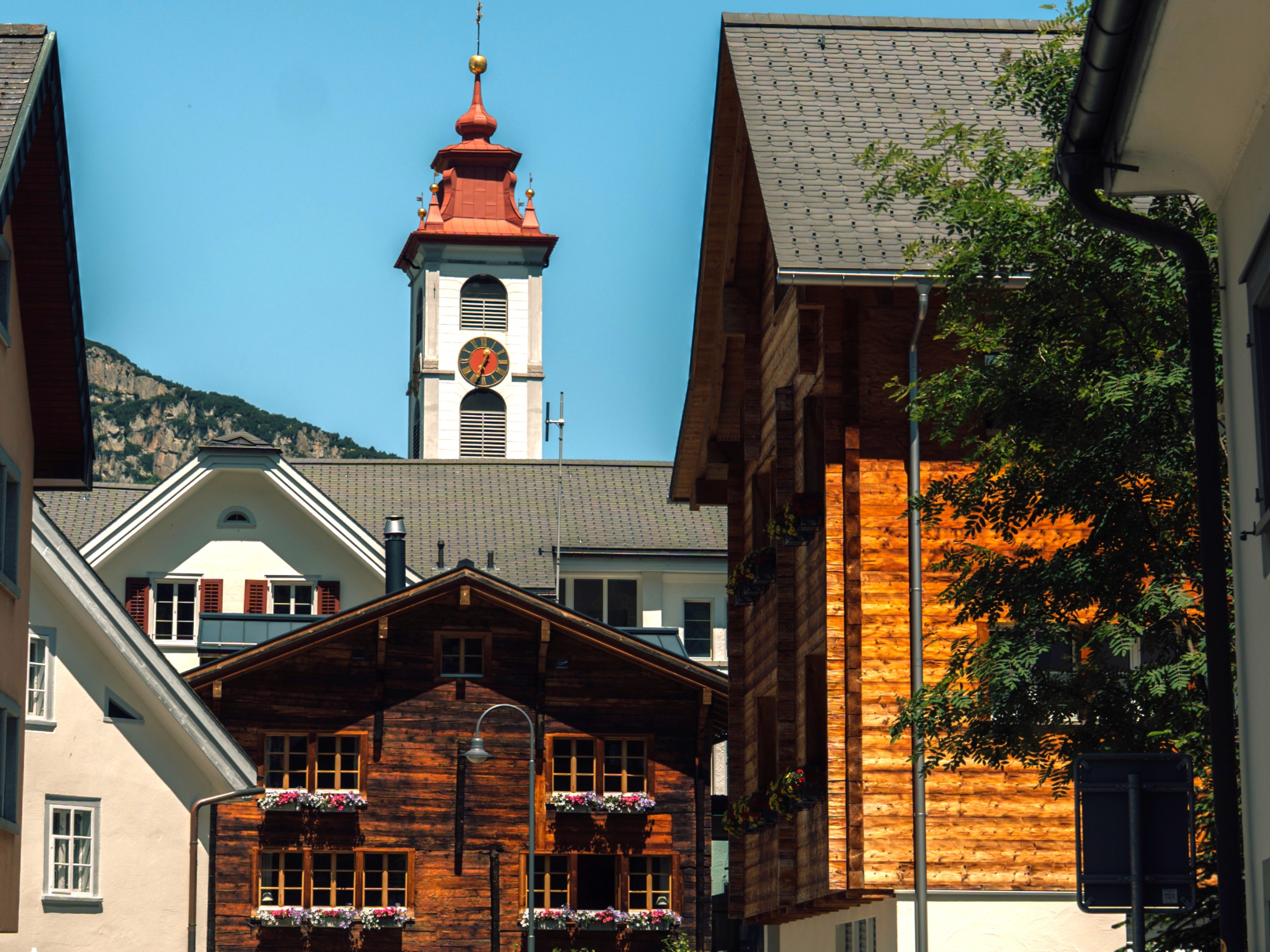 Andermat old town with a view of a church